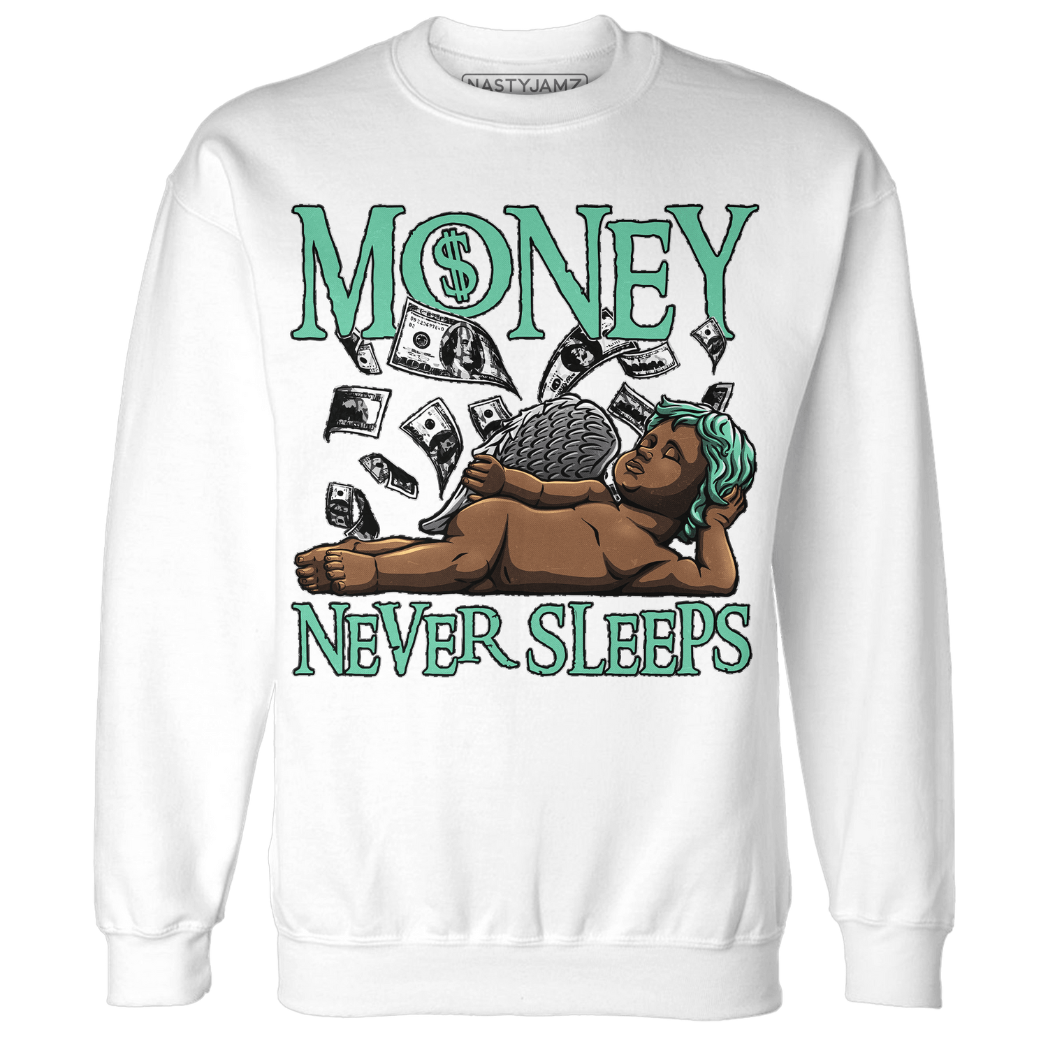 Green Glow 3s Sweatshirt Match Money Never Sleeps - NastyJamz