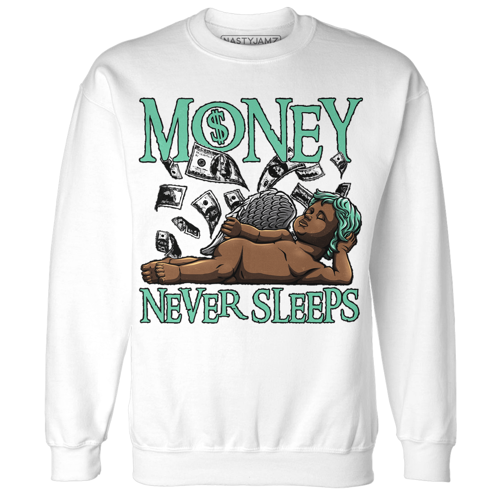 Green Glow 3s Sweatshirt Match Money Never Sleeps - NastyJamz