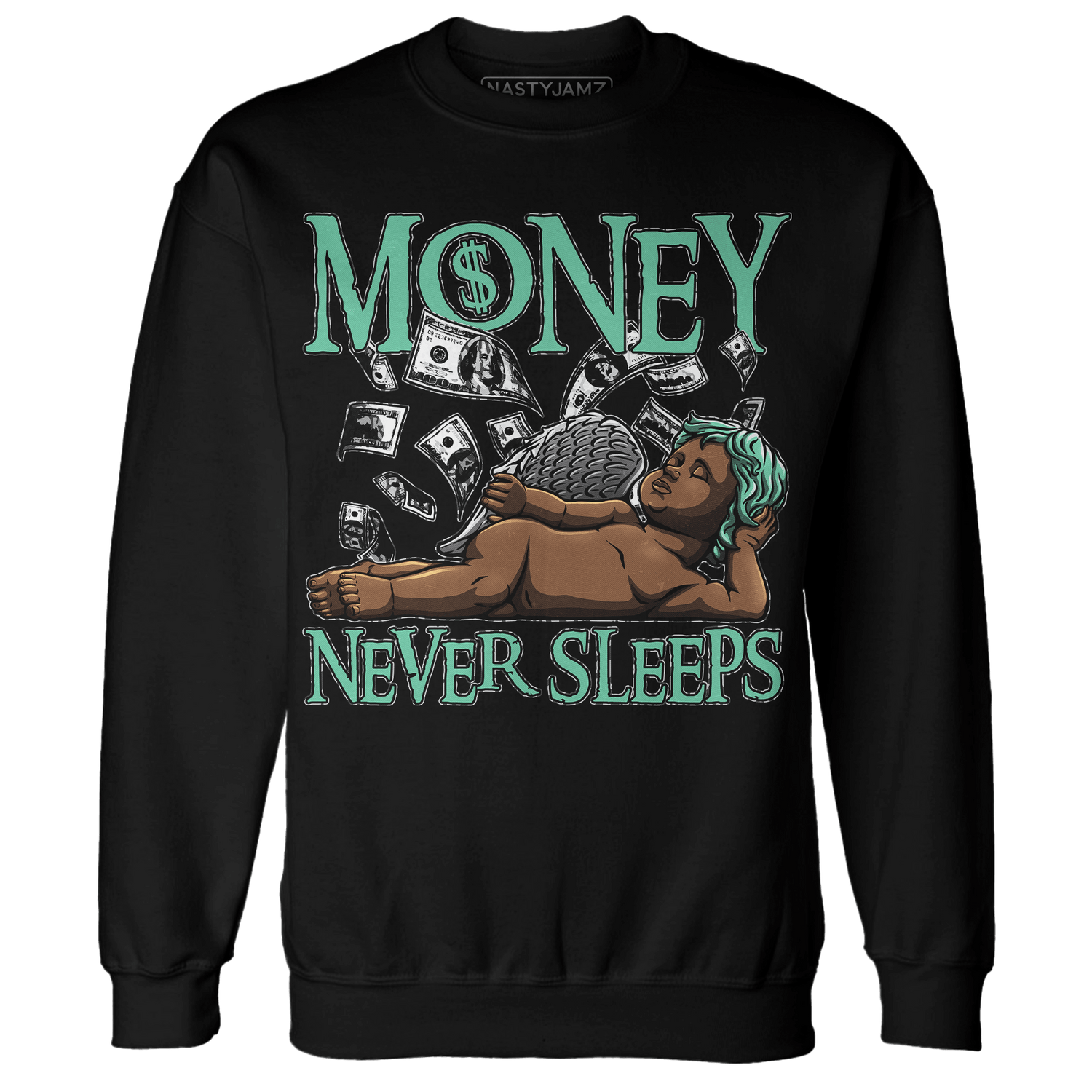 Green Glow 3s Sweatshirt Match Money Never Sleeps - NastyJamz