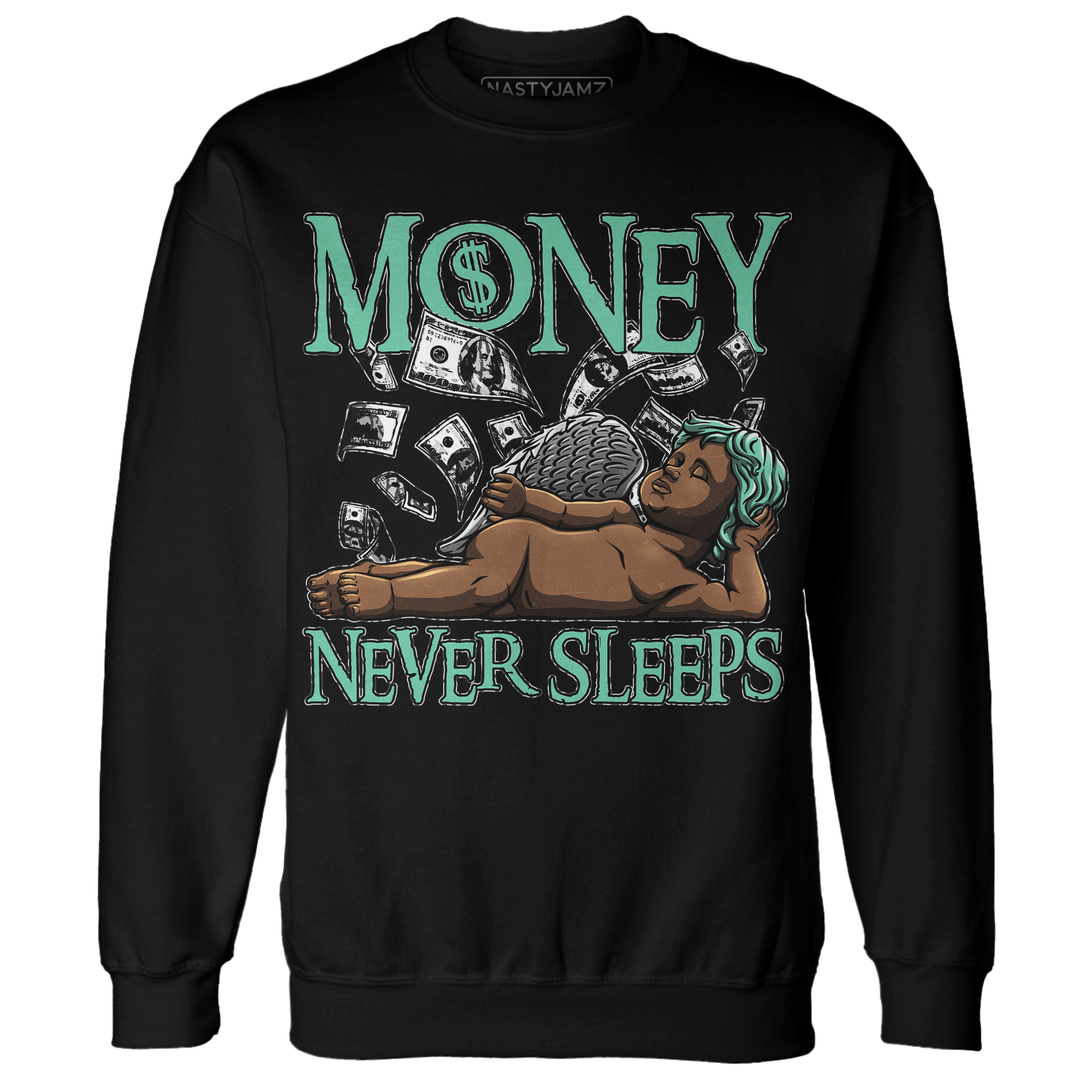 Green Glow 3s Sweatshirt Match Money Never Sleeps - NastyJamz