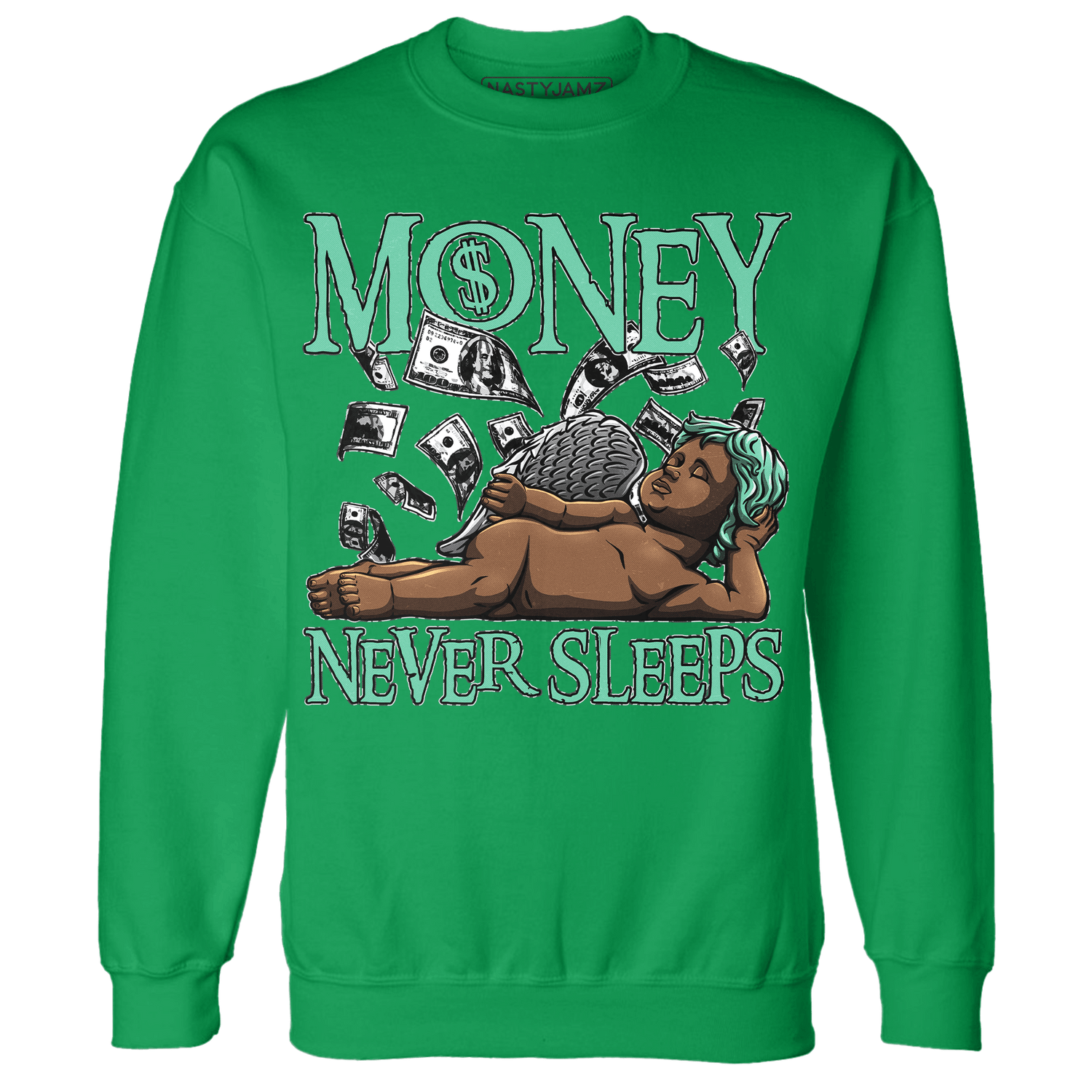 Green Glow 3s Sweatshirt Match Money Never Sleeps - NastyJamz