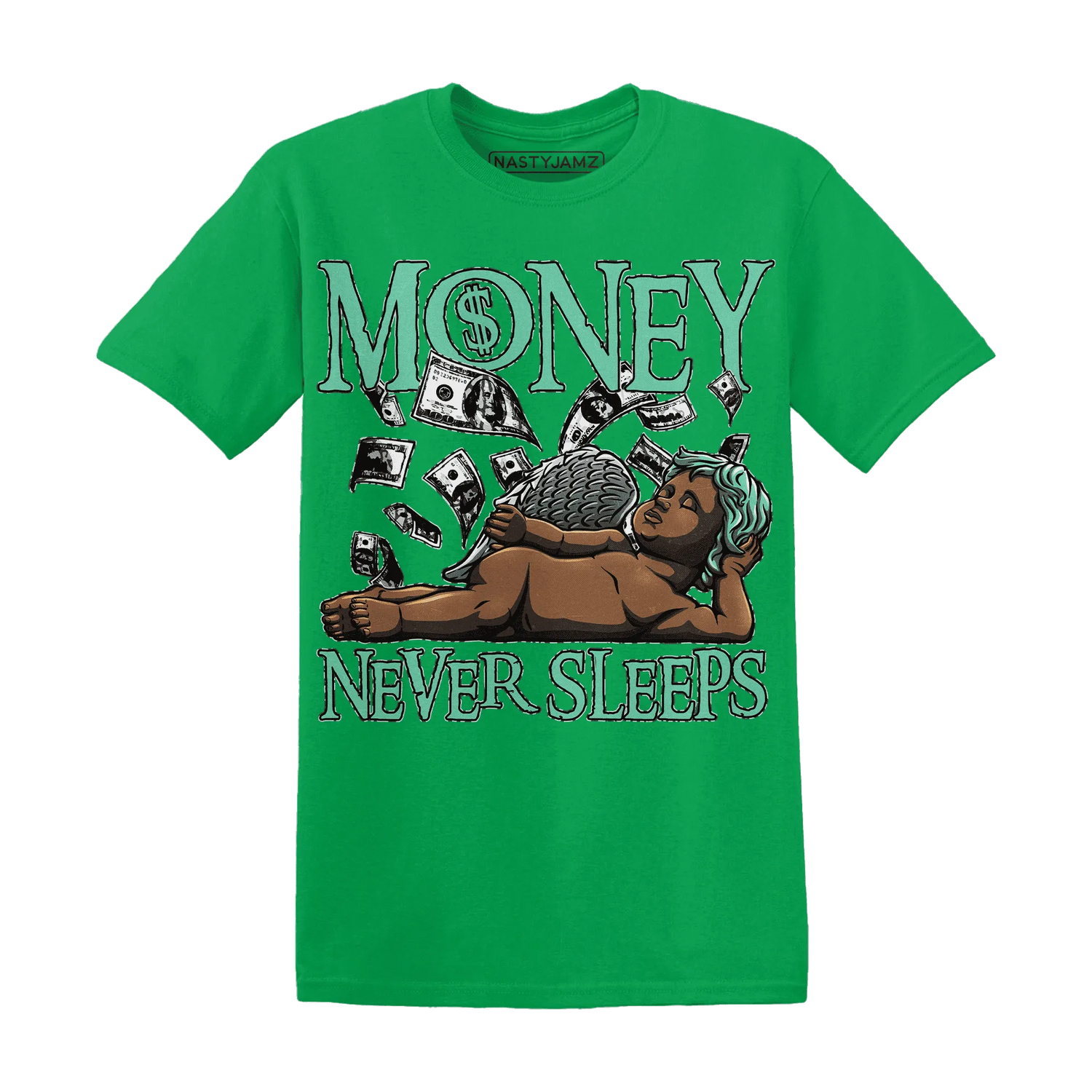 Green-Glow-3s-T-Shirt-Match-Money-Never-Sleeps