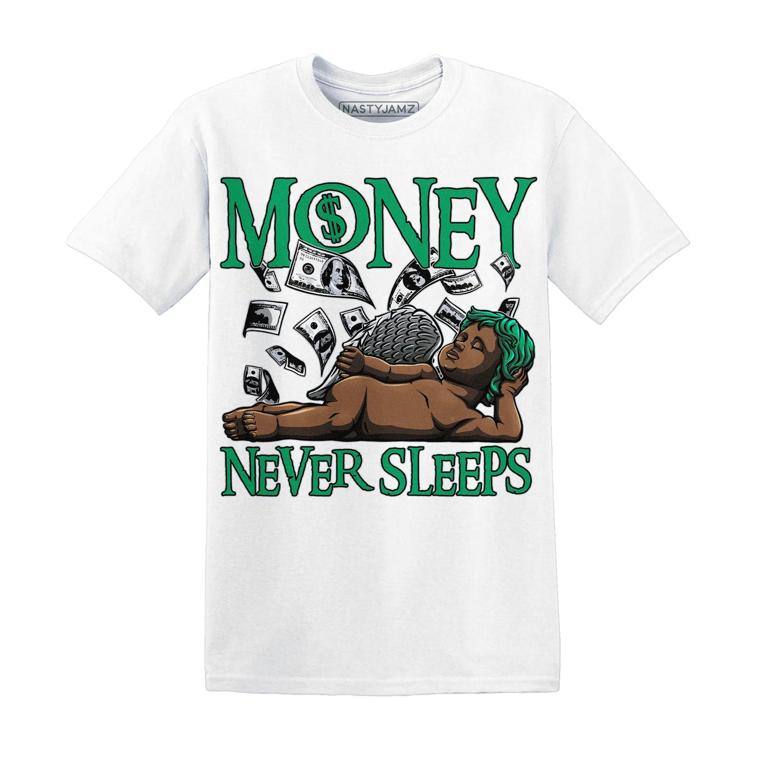 Lucky-Green-5s-T-Shirt-Match-Money-Never-Sleeps
