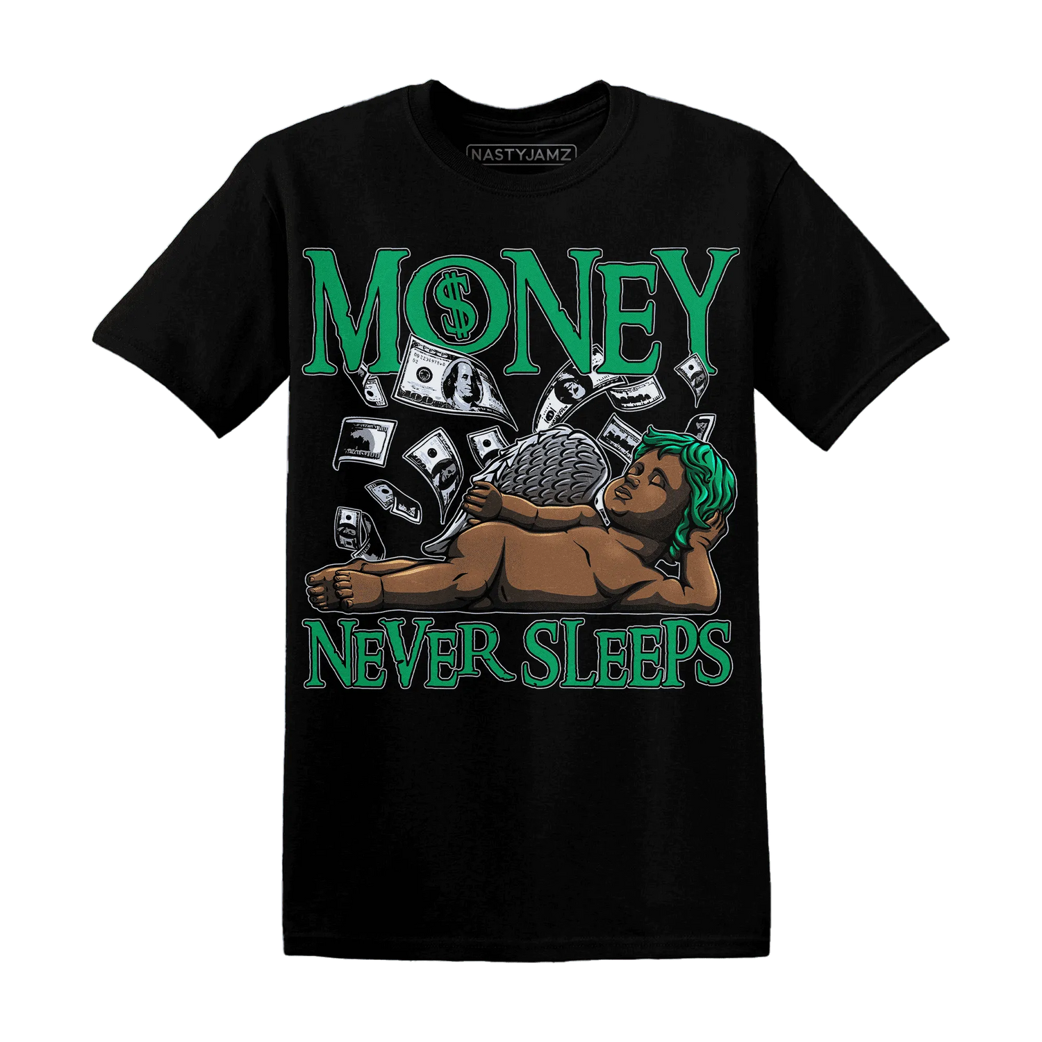 Lucky-Green-5s-T-Shirt-Match-Money-Never-Sleeps