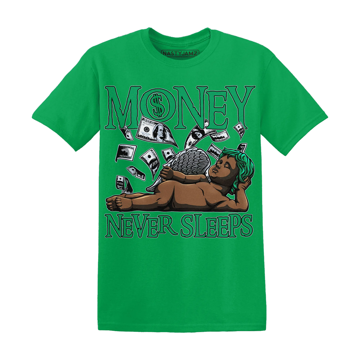 Lucky-Green-5s-T-Shirt-Match-Money-Never-Sleeps