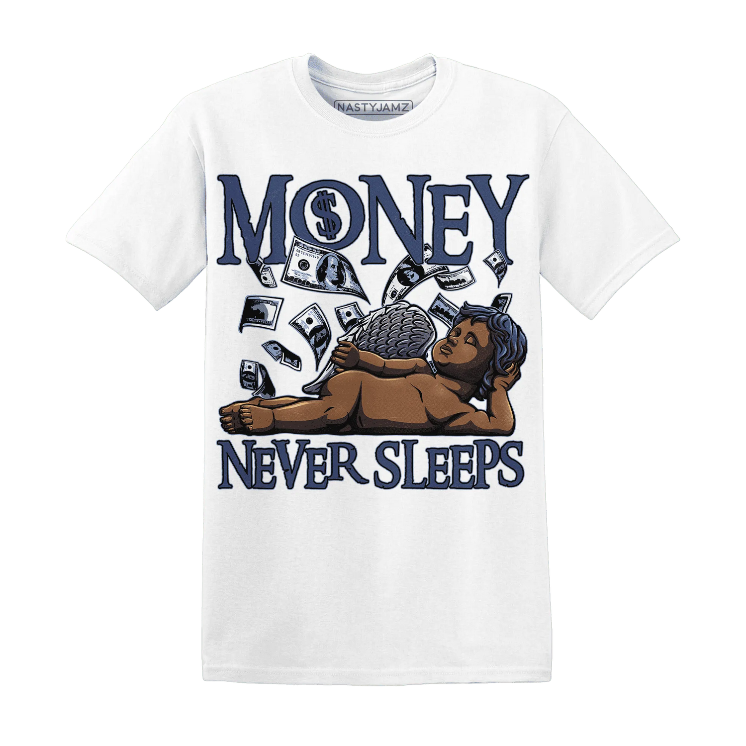 Midnight-Navy-5s-T-Shirt-Match-Money-Never-Sleeps
