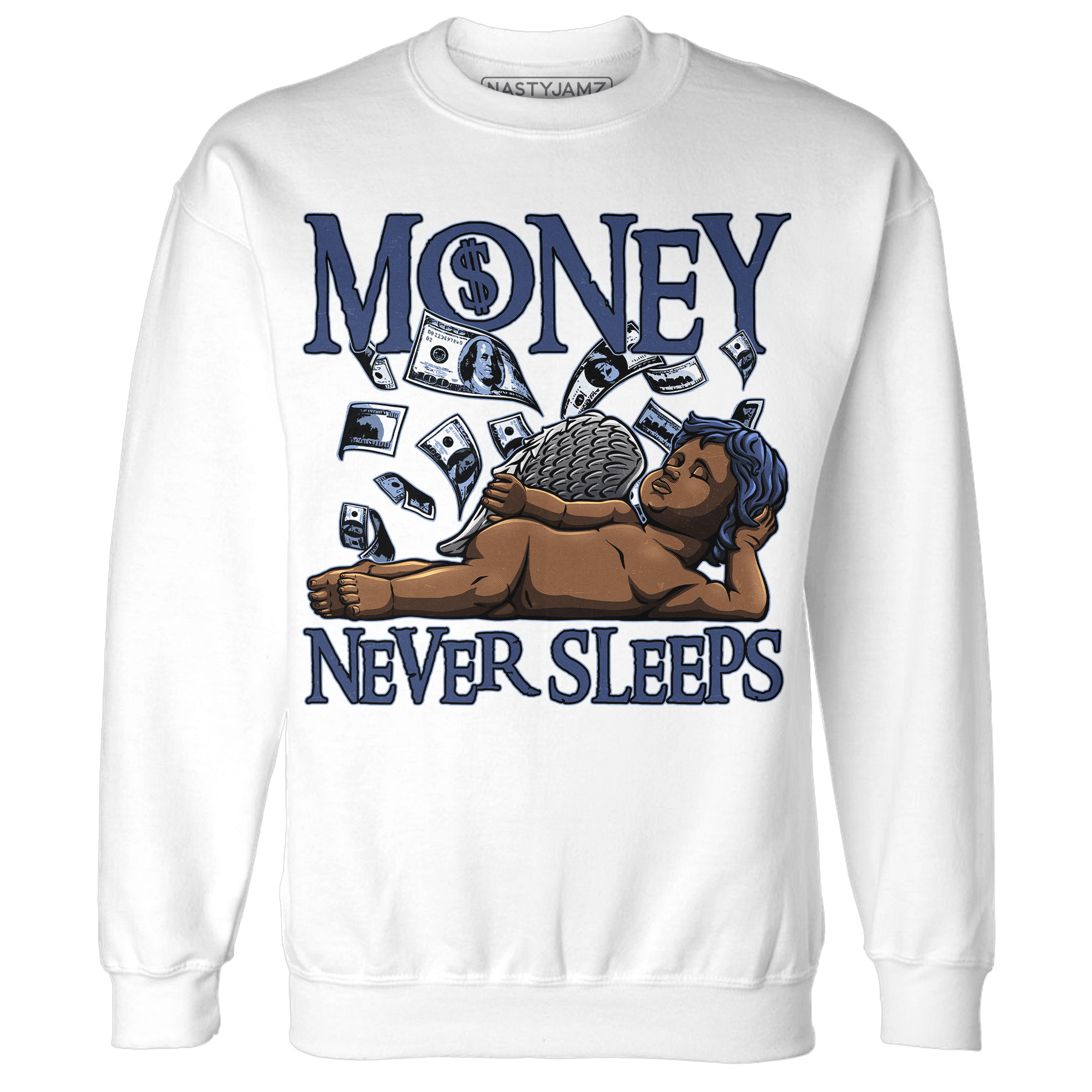 Midnight Navy 5s Sweatshirt Match Money Never Sleeps - NastyJamz