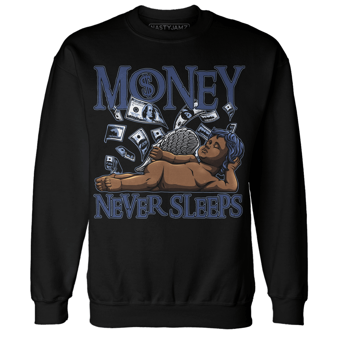Midnight Navy 5s Sweatshirt Match Money Never Sleeps - NastyJamz
