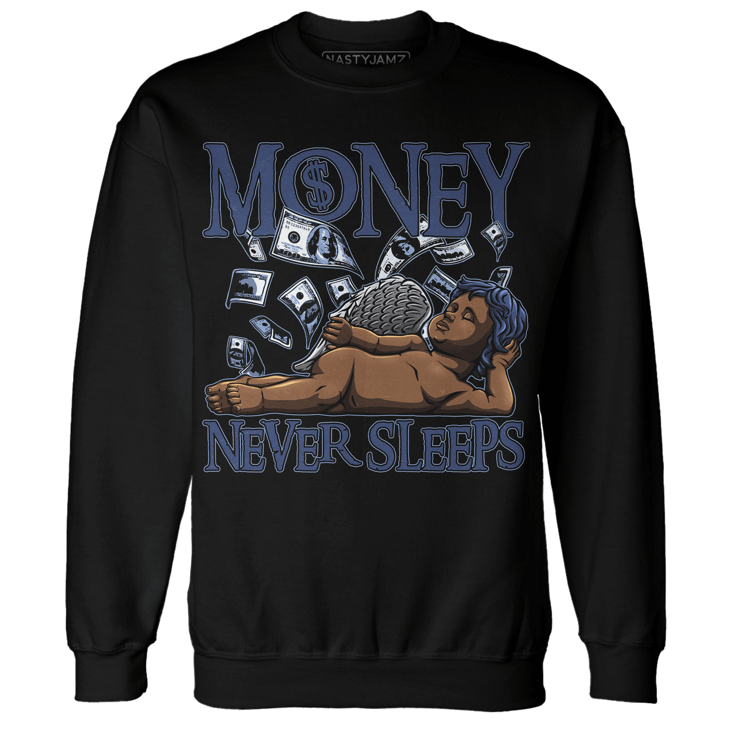 Midnight Navy 5s Sweatshirt Match Money Never Sleeps - NastyJamz