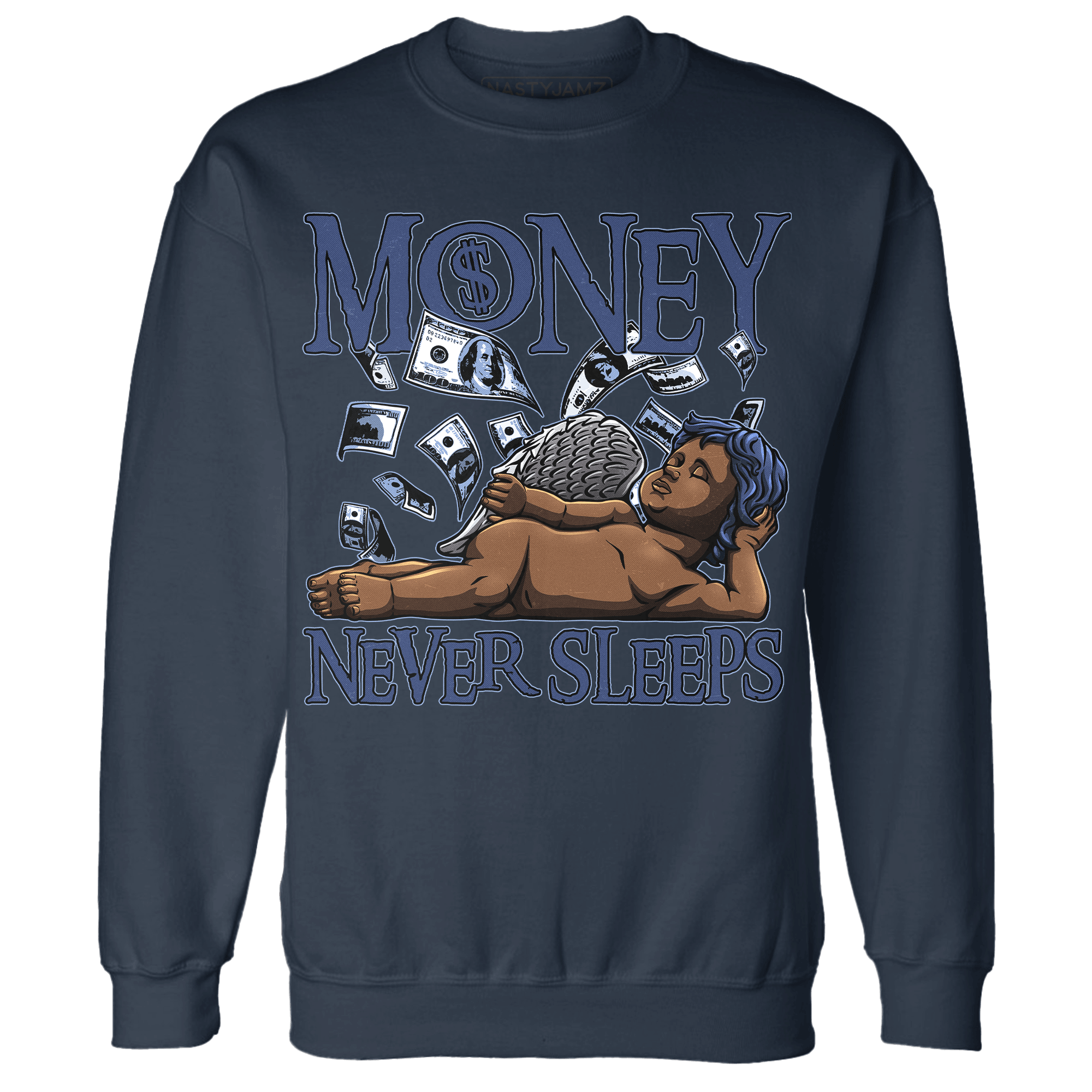 Midnight Navy 5s Sweatshirt Match Money Never Sleeps - NastyJamz