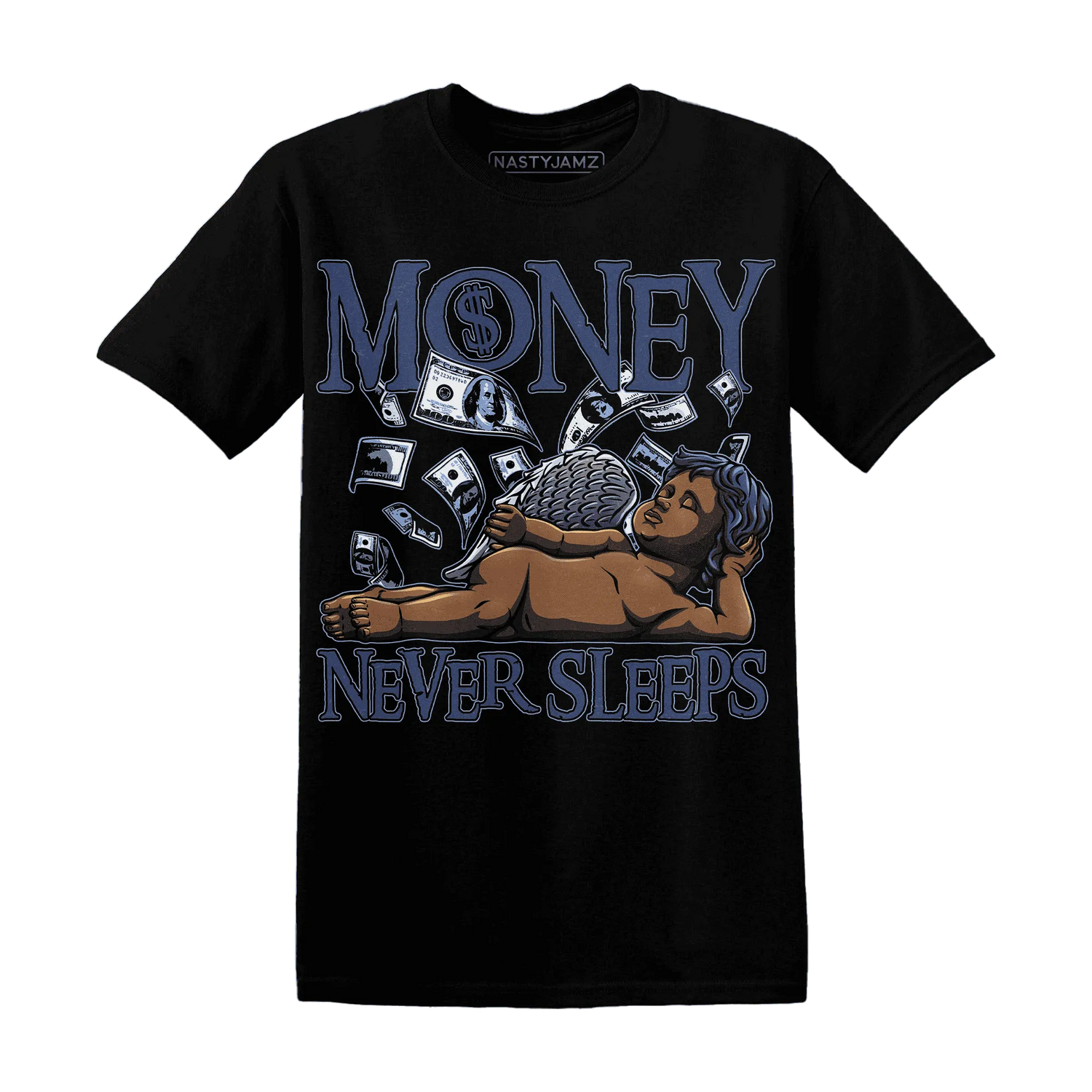 Midnight-Navy-5s-T-Shirt-Match-Money-Never-Sleeps