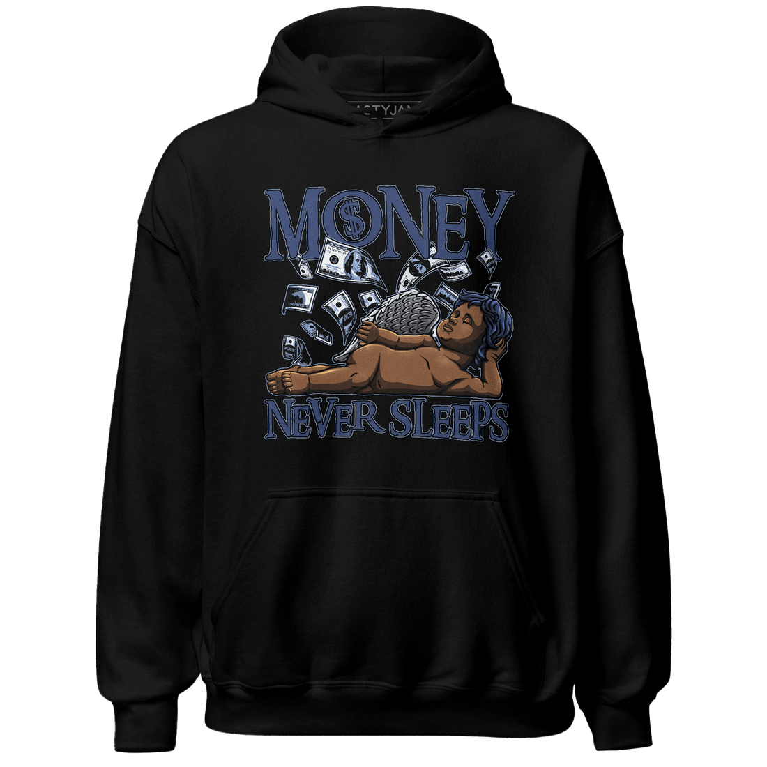 Midnight Navy 5s Hoodie Match Money Never Sleeps - NastyJamz