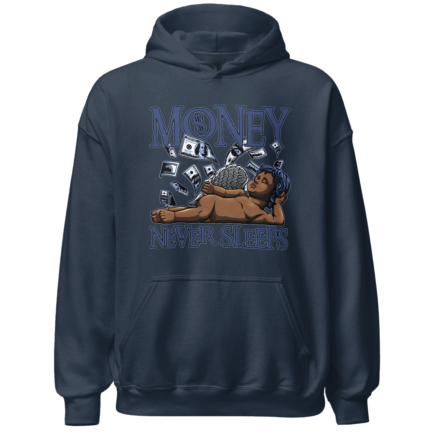 Midnight Navy 5s Hoodie Match Money Never Sleeps - NastyJamz
