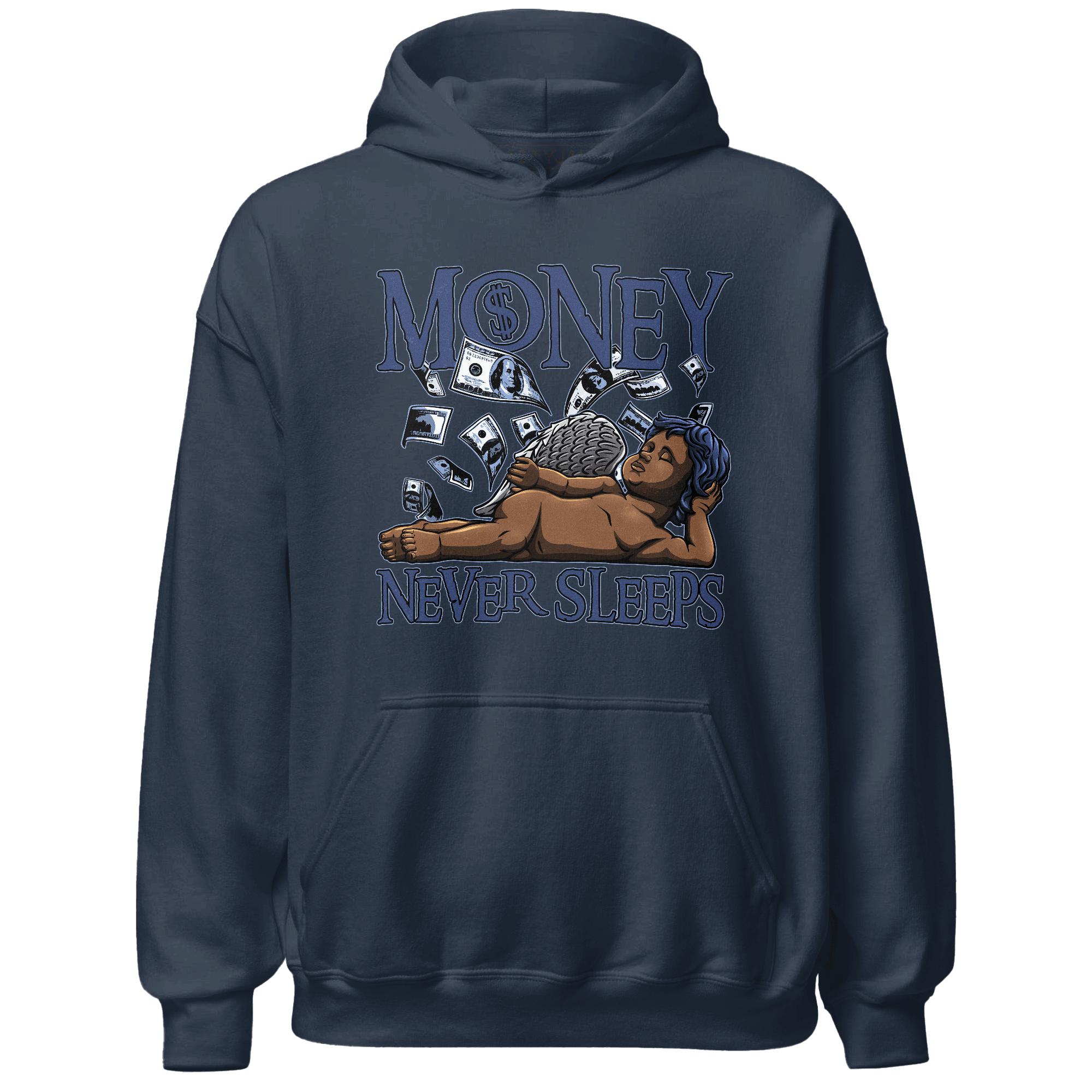 Midnight Navy 5s Hoodie Match Money Never Sleeps - NastyJamz