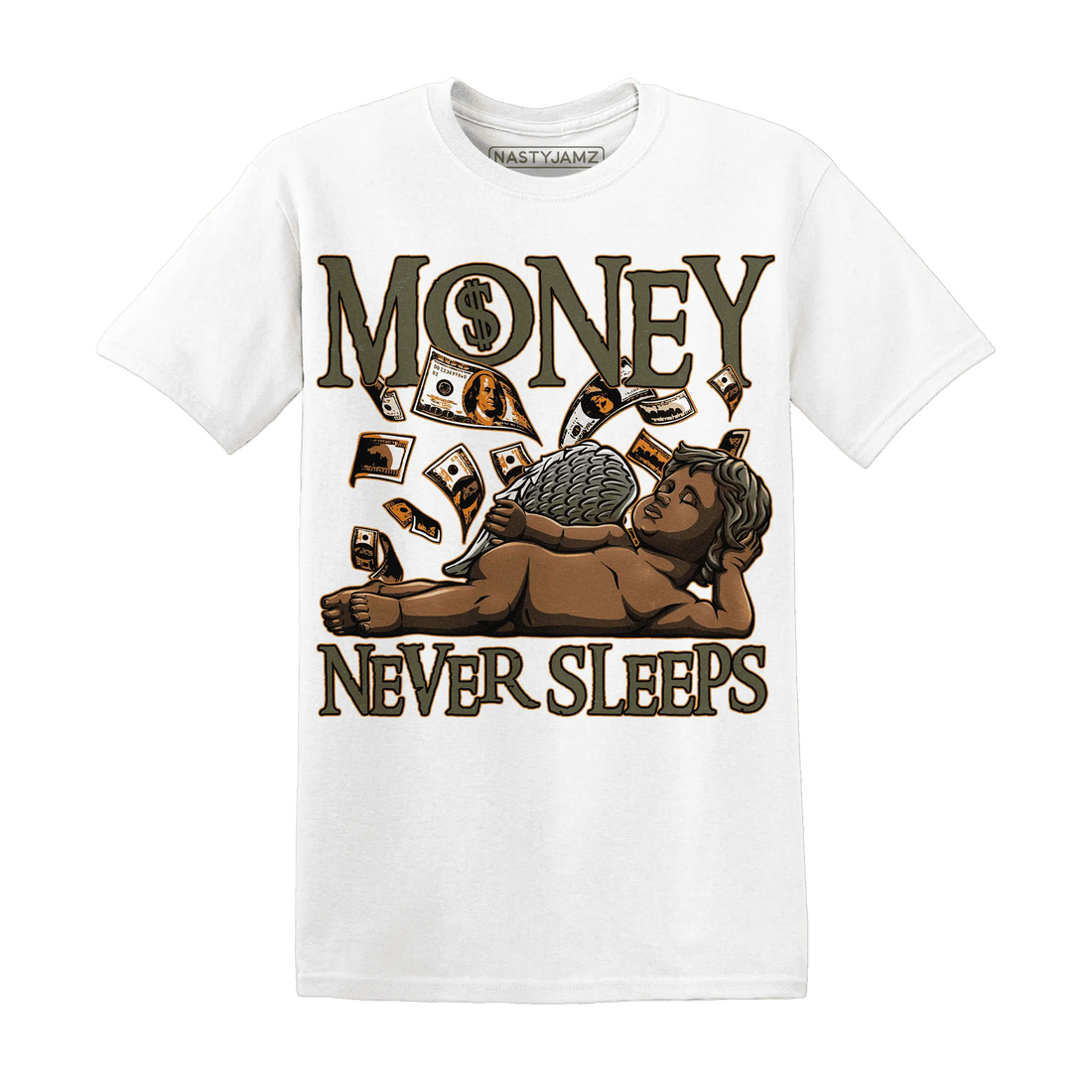 Olive-5s-T-Shirt-Match-Money-Never-Sleeps