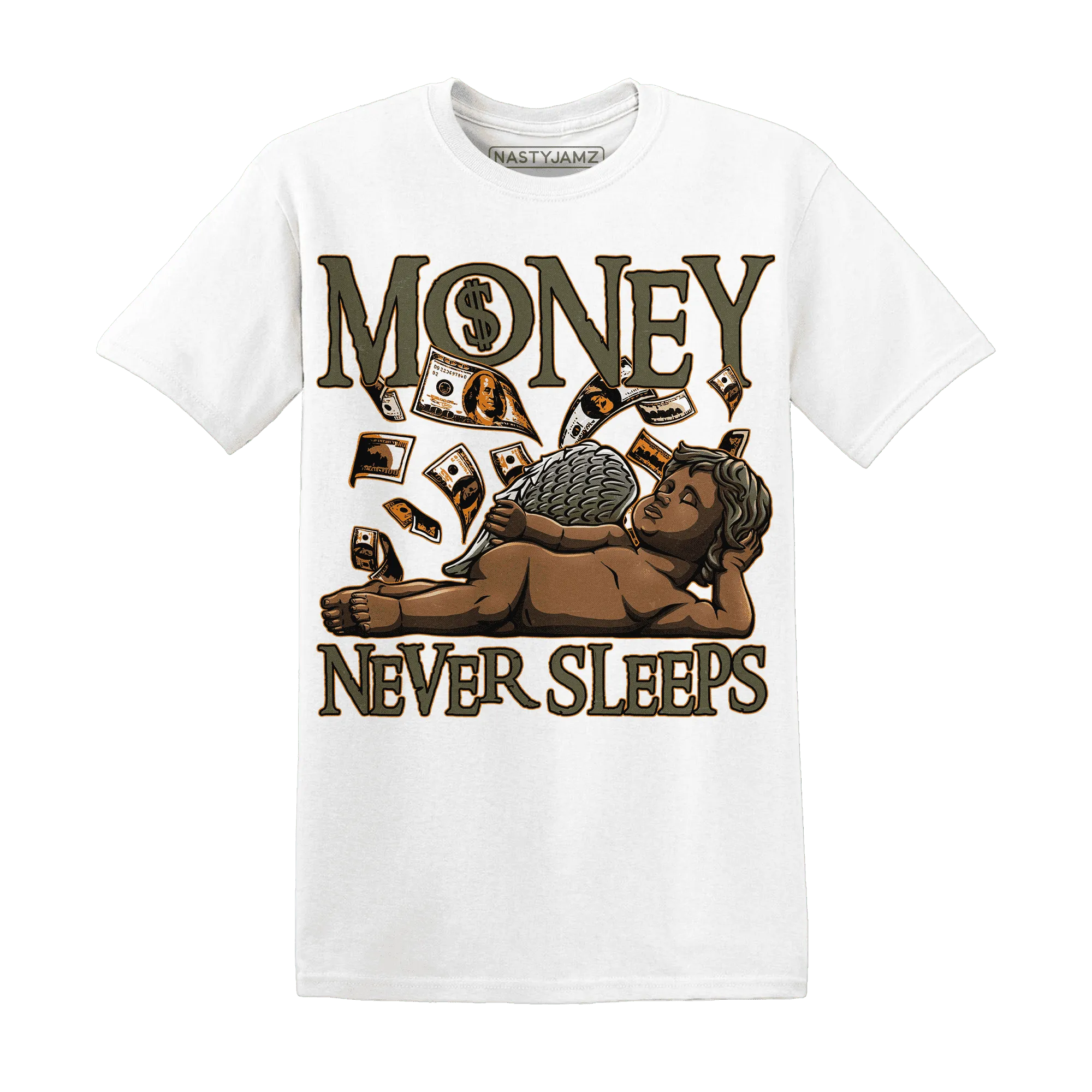 Olive-5s-T-Shirt-Match-Money-Never-Sleeps