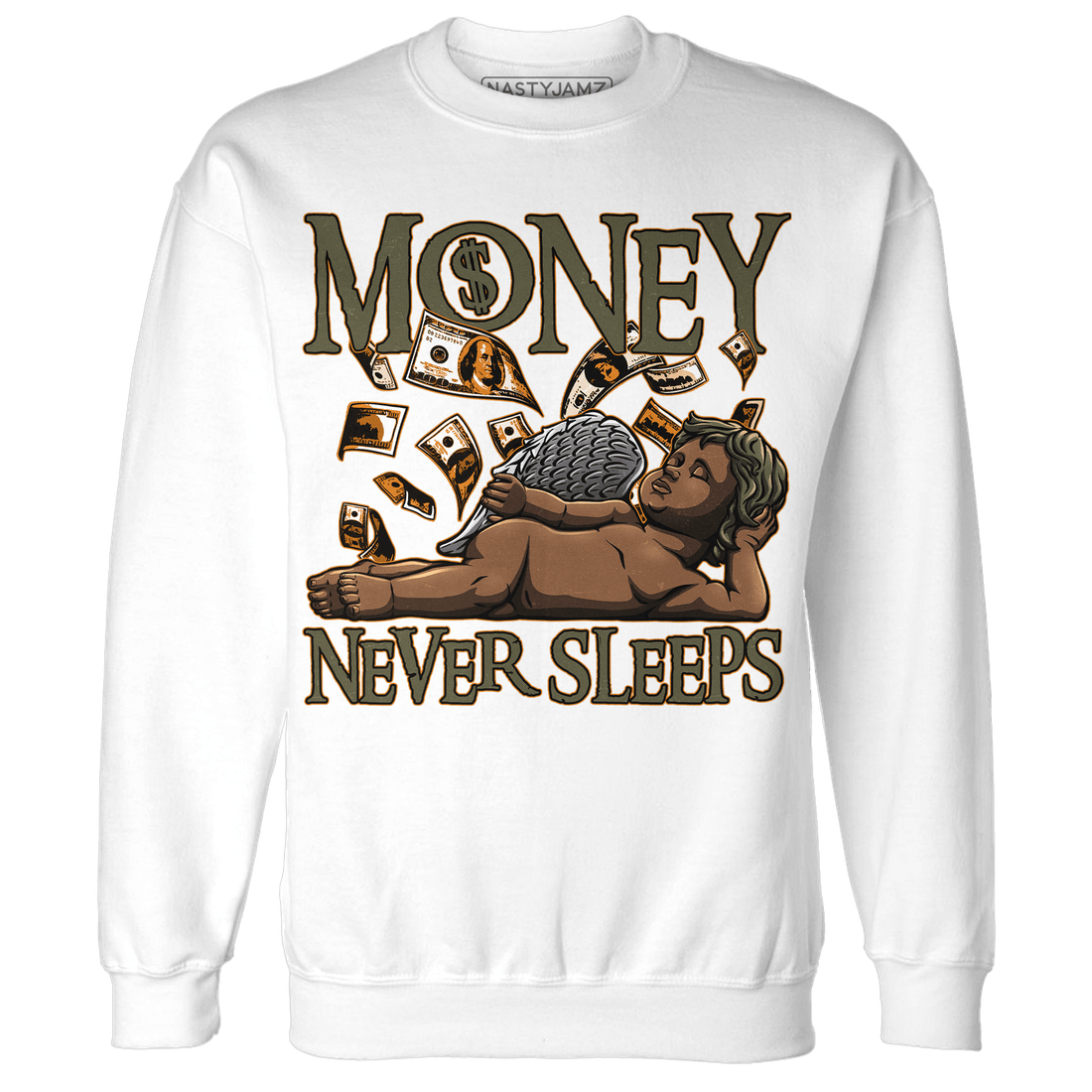 Olive 5s Sweatshirt Match Money Never Sleeps - NastyJamz