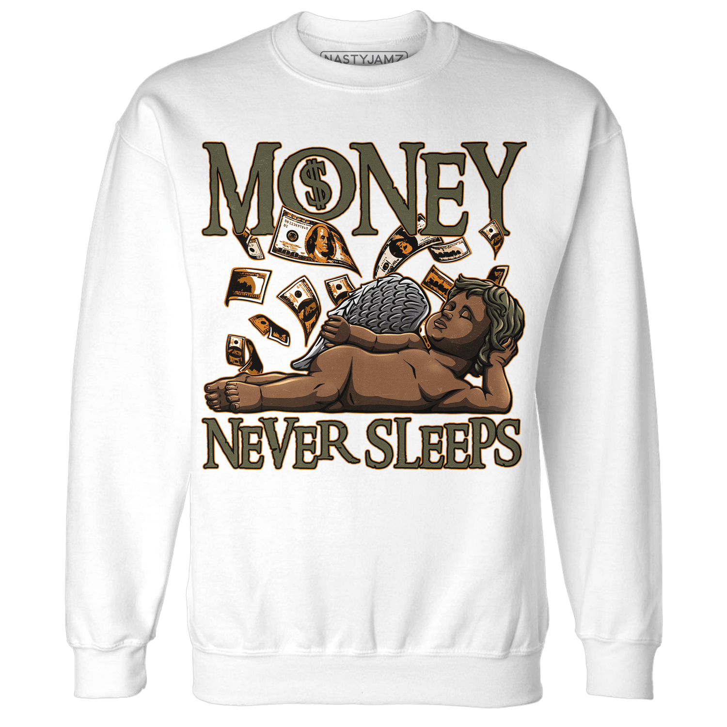 Olive 5s Sweatshirt Match Money Never Sleeps - NastyJamz