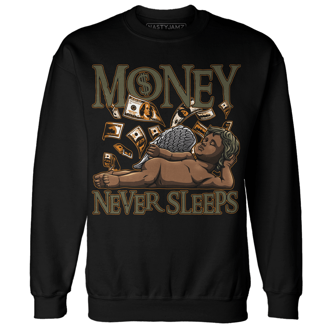 Olive 5s Sweatshirt Match Money Never Sleeps - NastyJamz