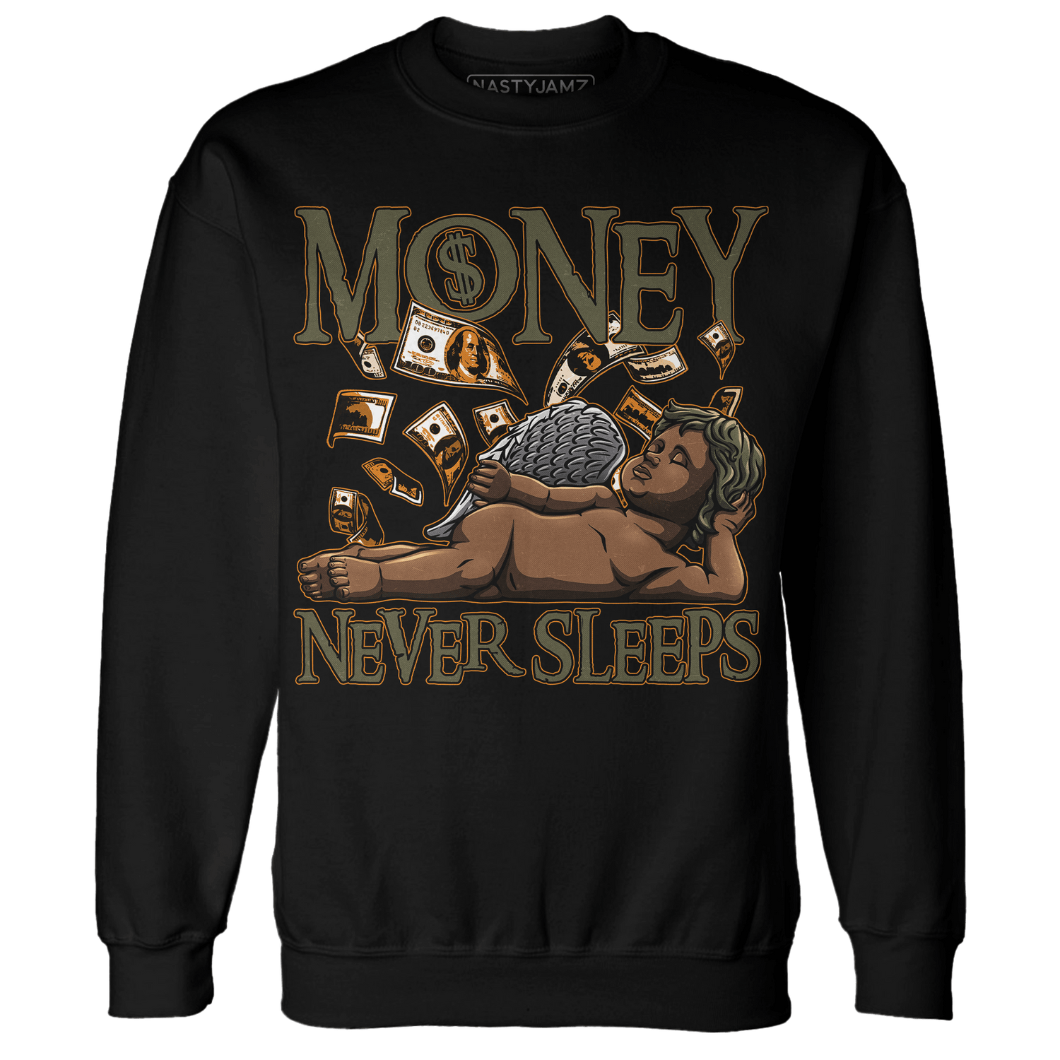 Olive 5s Sweatshirt Match Money Never Sleeps - NastyJamz