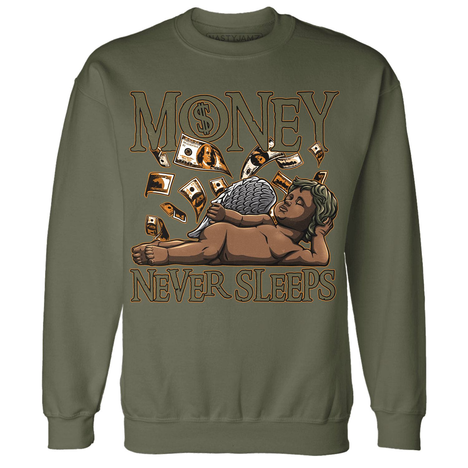 Olive 5s Sweatshirt Match Money Never Sleeps - NastyJamz