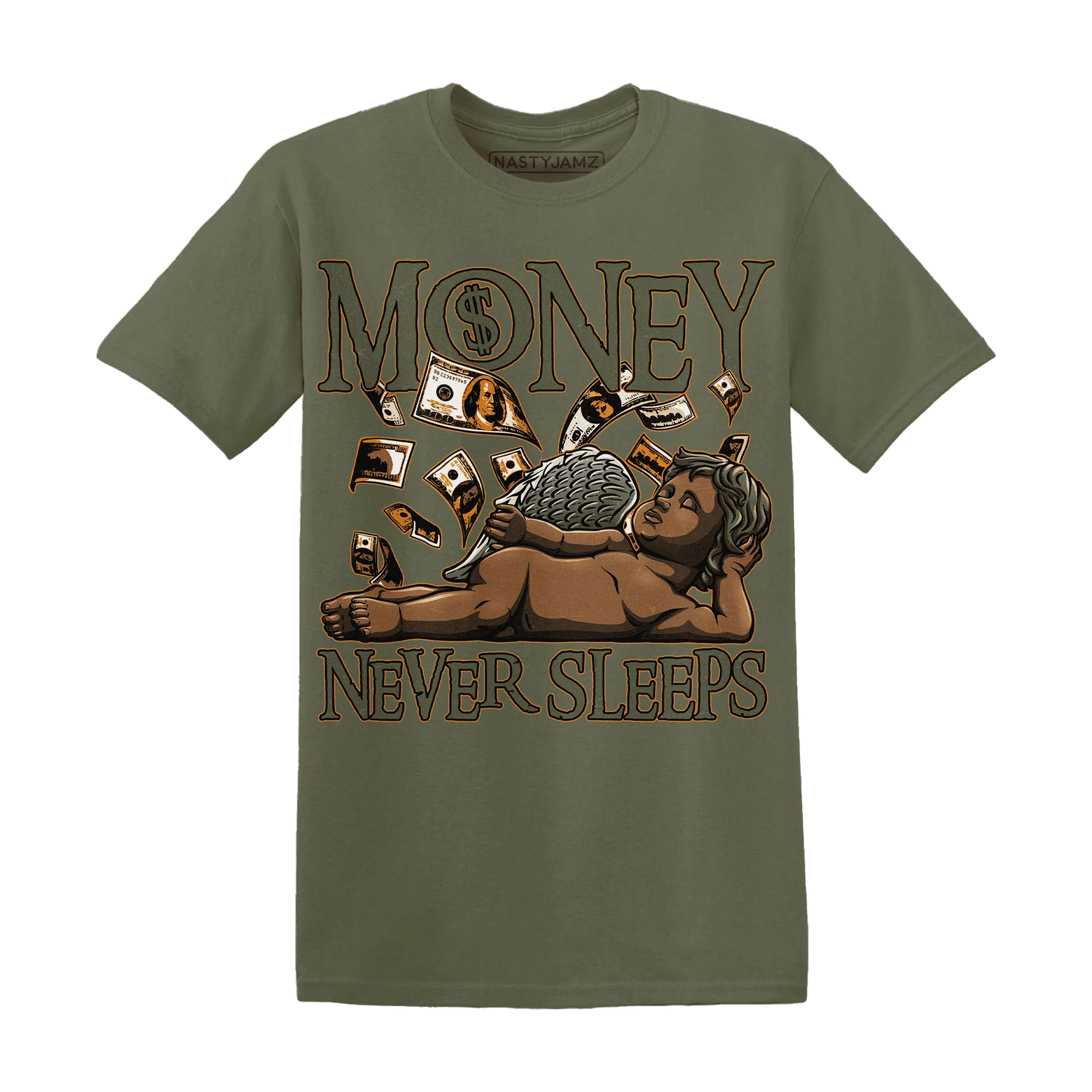 Olive-5s-T-Shirt-Match-Money-Never-Sleeps