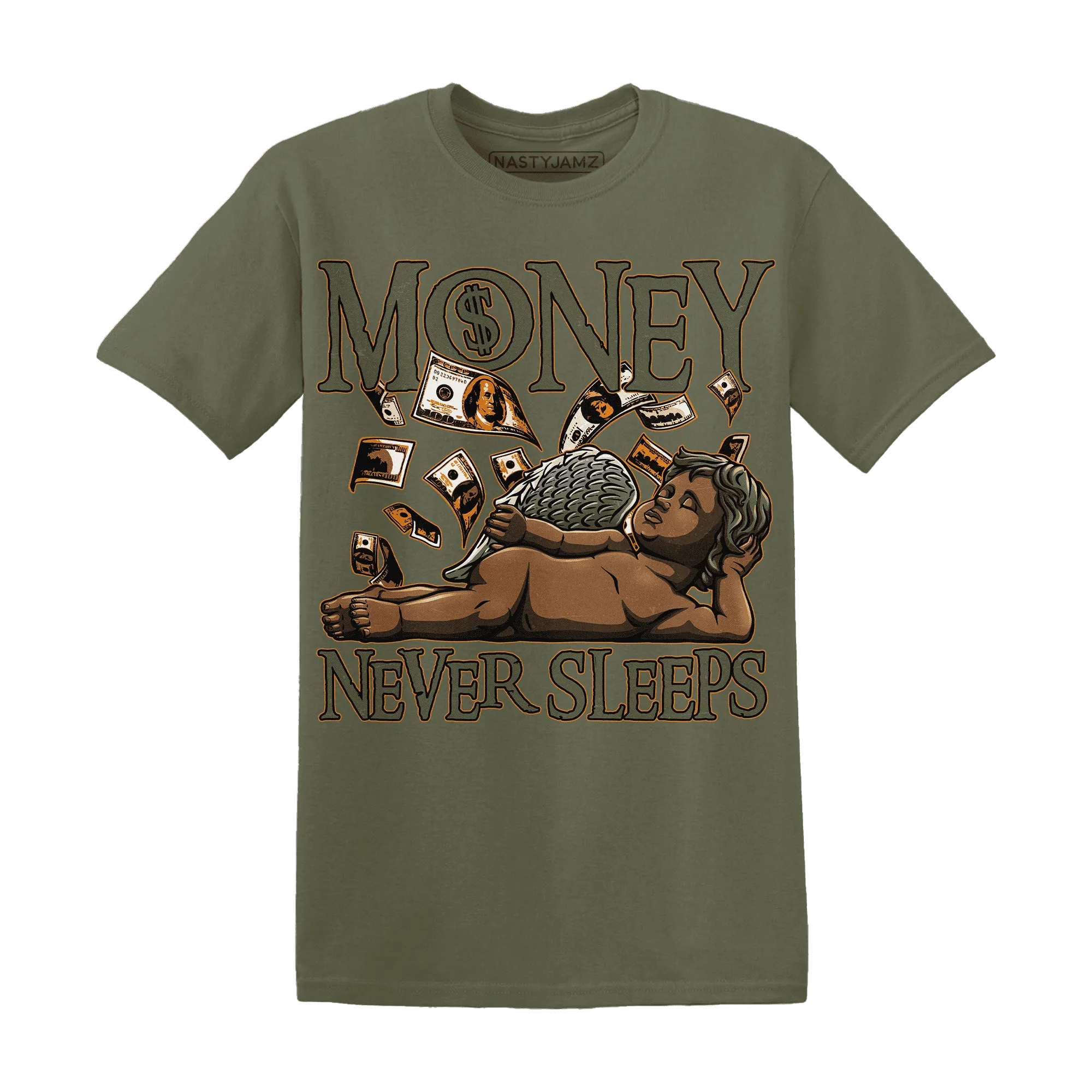Olive-5s-T-Shirt-Match-Money-Never-Sleeps