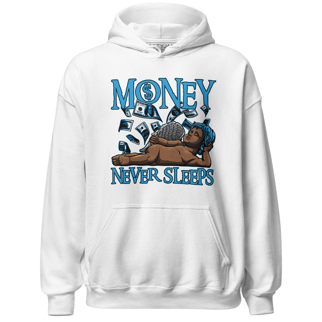 Powder Blue 9s Hoodie Match Money Never Sleeps - NastyJamz