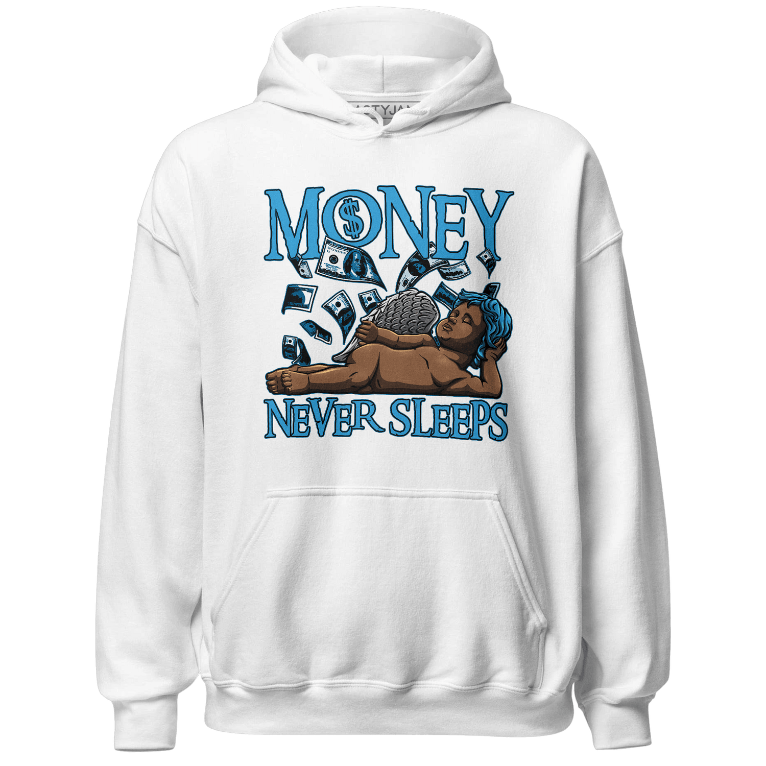Powder Blue 9s Hoodie Match Money Never Sleeps - NastyJamz