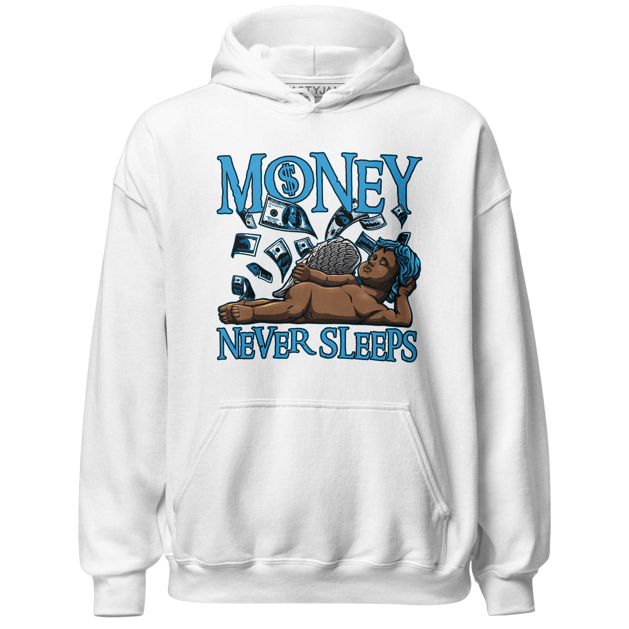 Powder Blue 9s Hoodie Match Money Never Sleeps - NastyJamz