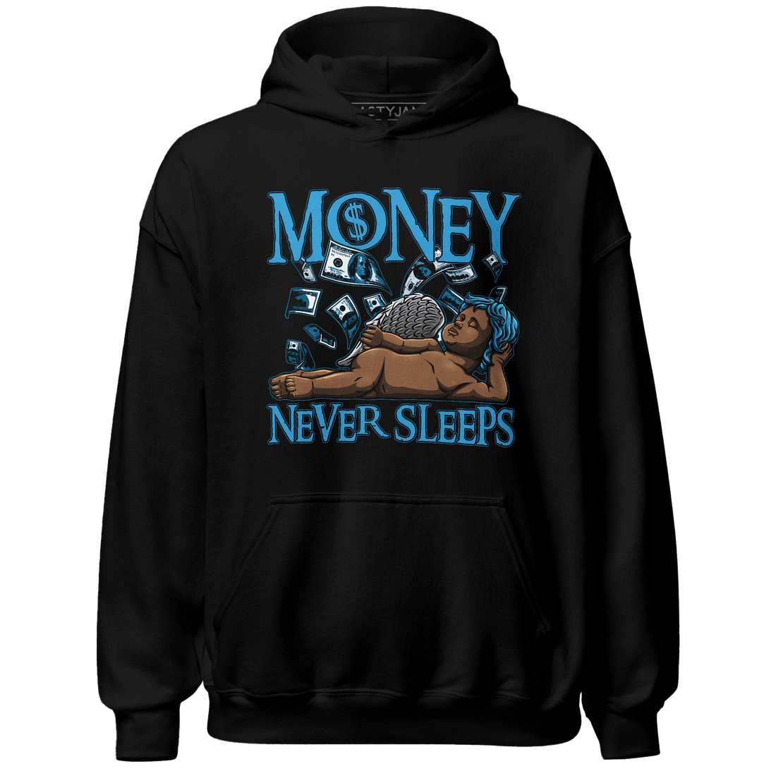 Powder Blue 9s Hoodie Match Money Never Sleeps - NastyJamz