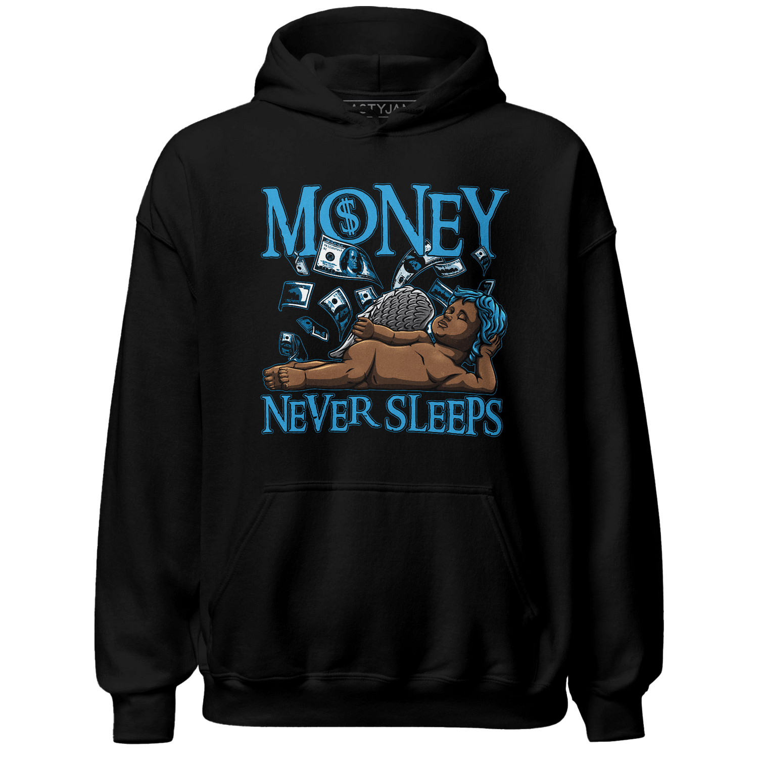 Powder Blue 9s Hoodie Match Money Never Sleeps - NastyJamz