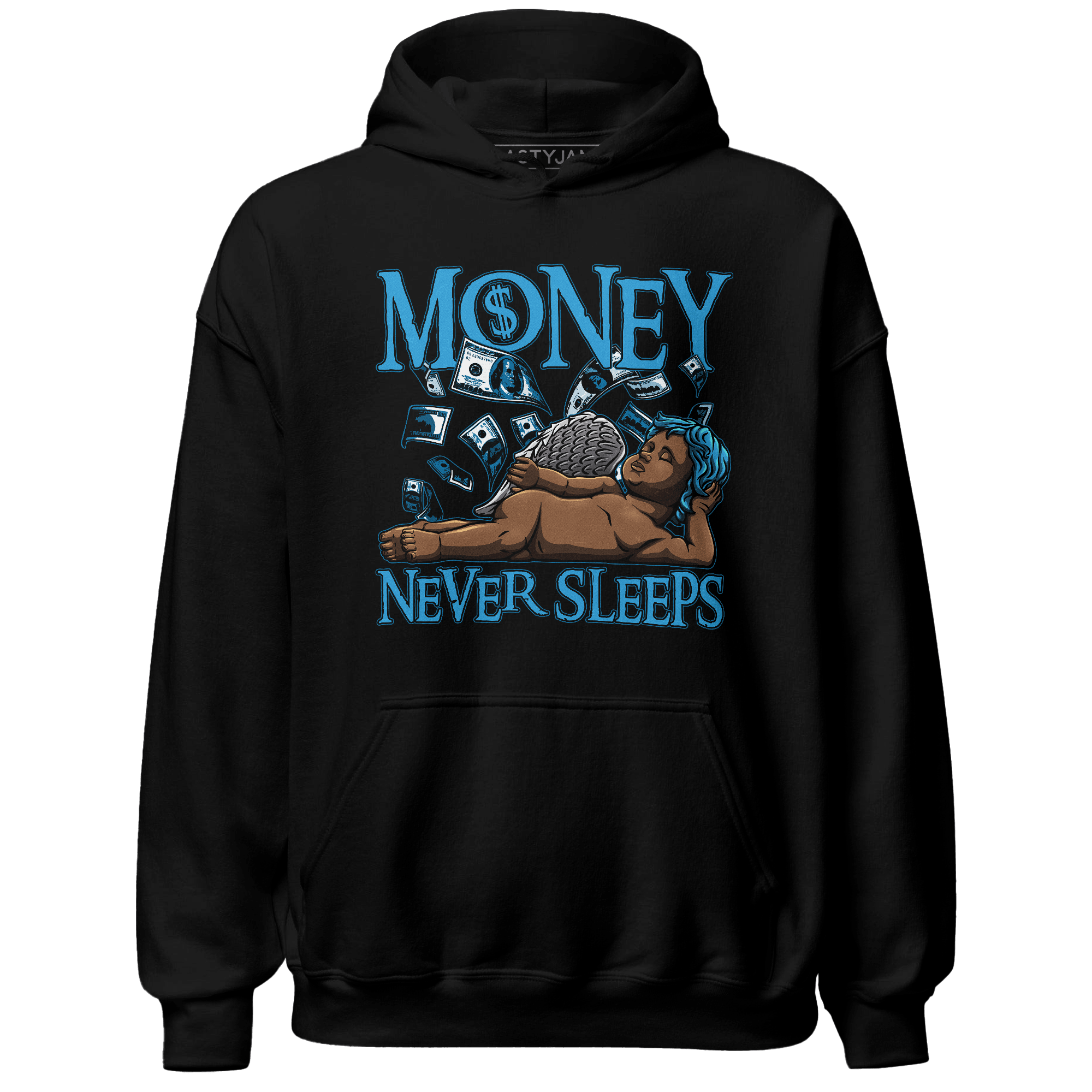 Powder Blue 9s Hoodie Match Money Never Sleeps - NastyJamz