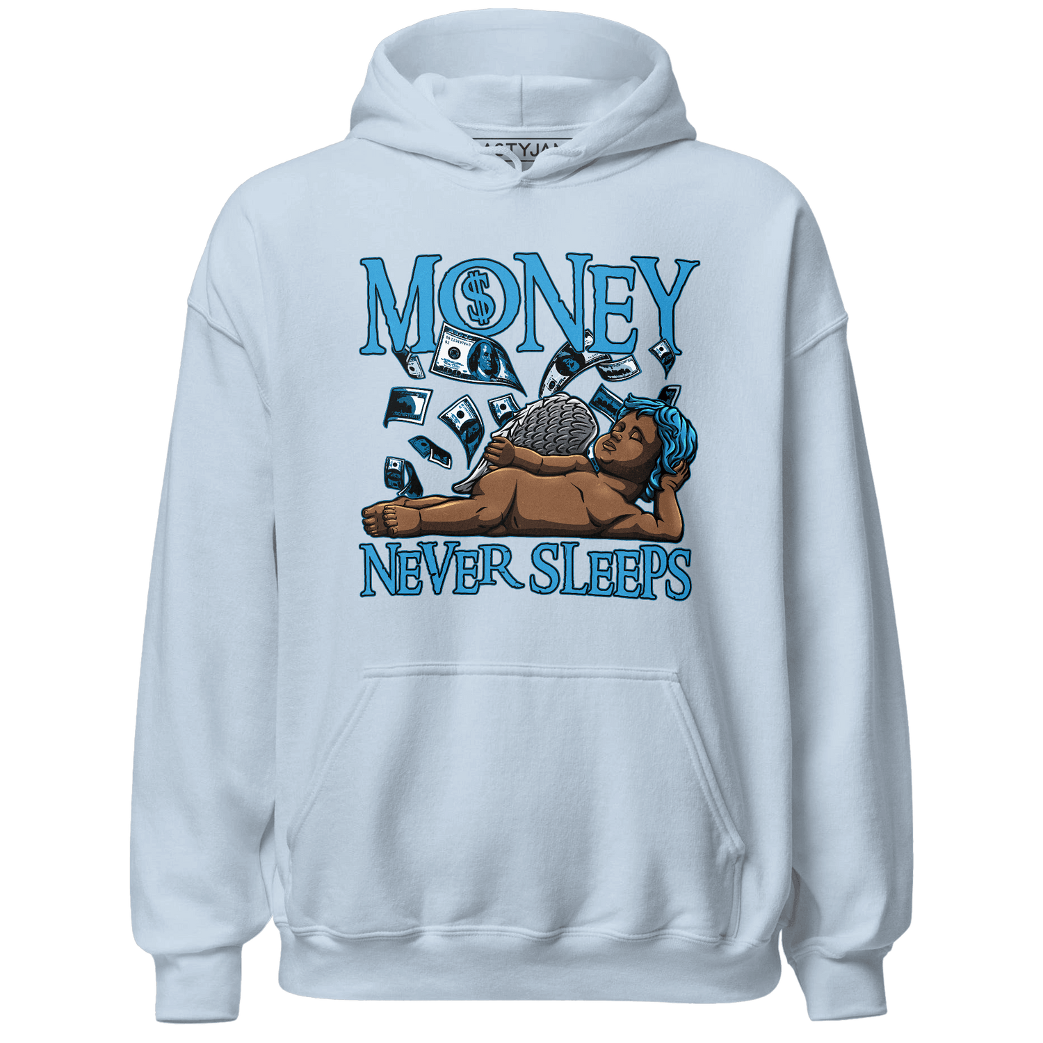 Powder Blue 9s Hoodie Match Money Never Sleeps - NastyJamz