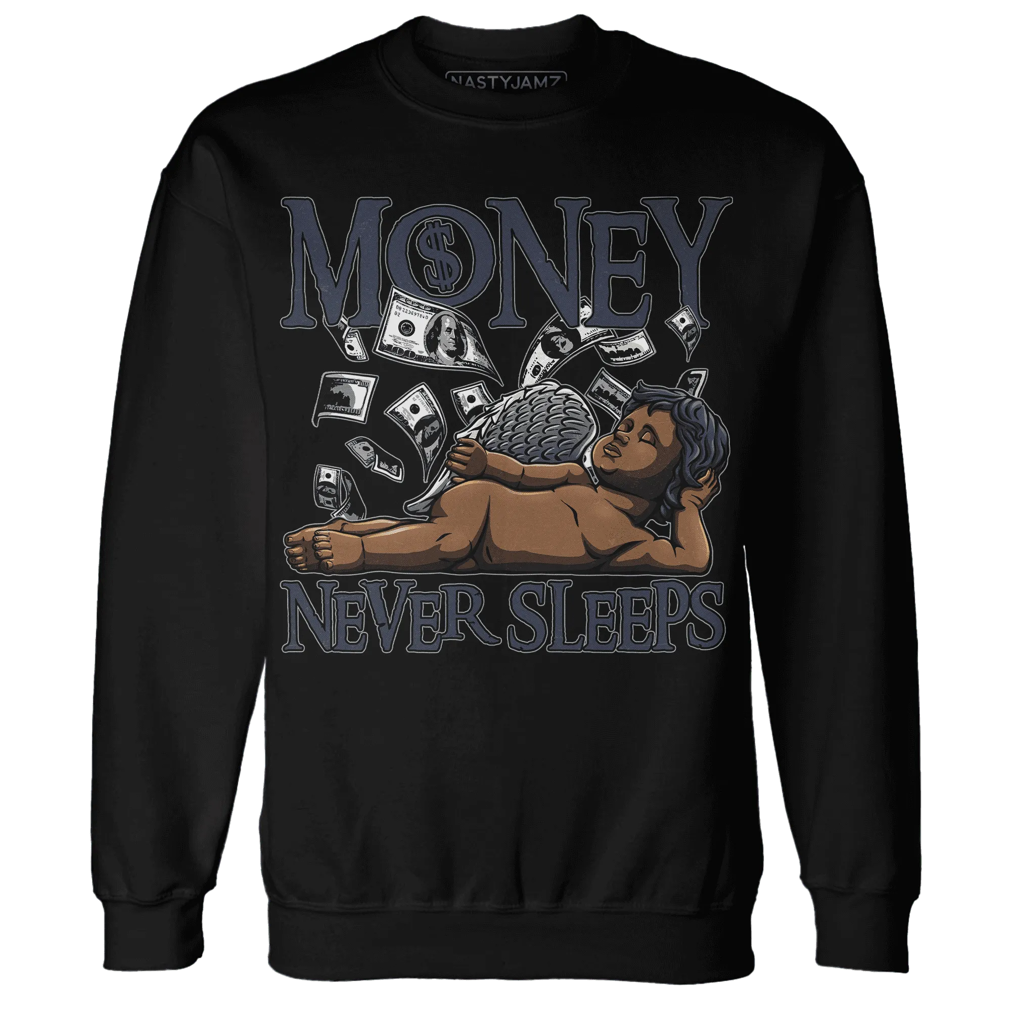VaporMax-Plus-Midnight-Navy-White-Metallic-Silver-NastyJamz-Sweatshirt-Match-Money-Never-Sleeps