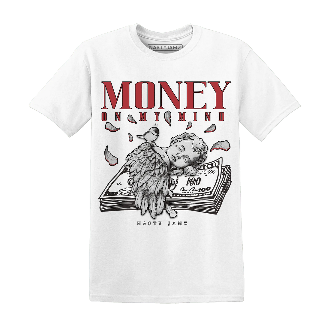Black-Toe-Reimagined-Red-White-1s-T-Shirt-Match-Money-On-My-Mind-Angel
