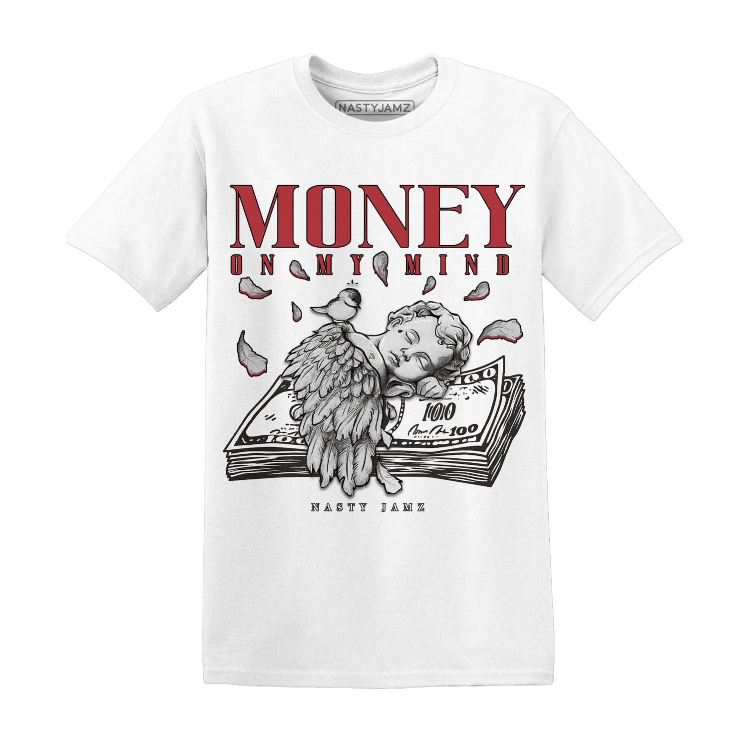 Black-Toe-Reimagined-Red-White-1s-T-Shirt-Match-Money-On-My-Mind-Angel