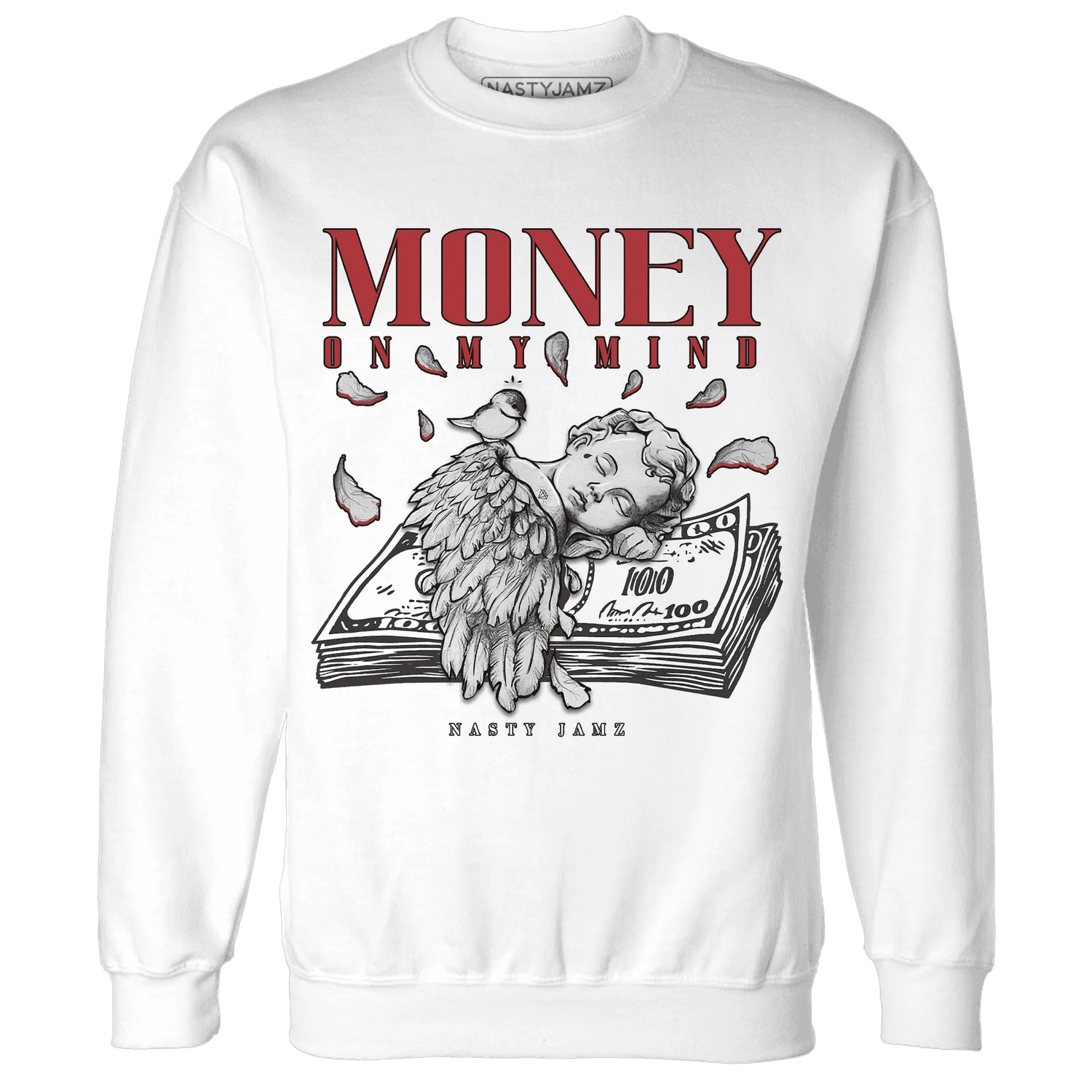 Black-Toe-Reimagined-Red-White-1s-Sweatshirt-Match-Money-On-My-Mind-Angel
