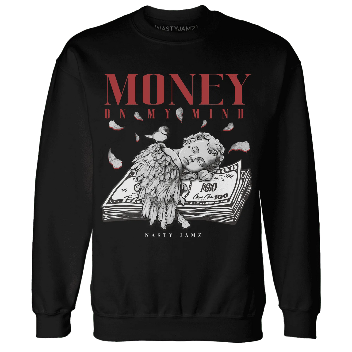 Black-Toe-Reimagined-Red-White-1s-Sweatshirt-Match-Money-On-My-Mind-Angel