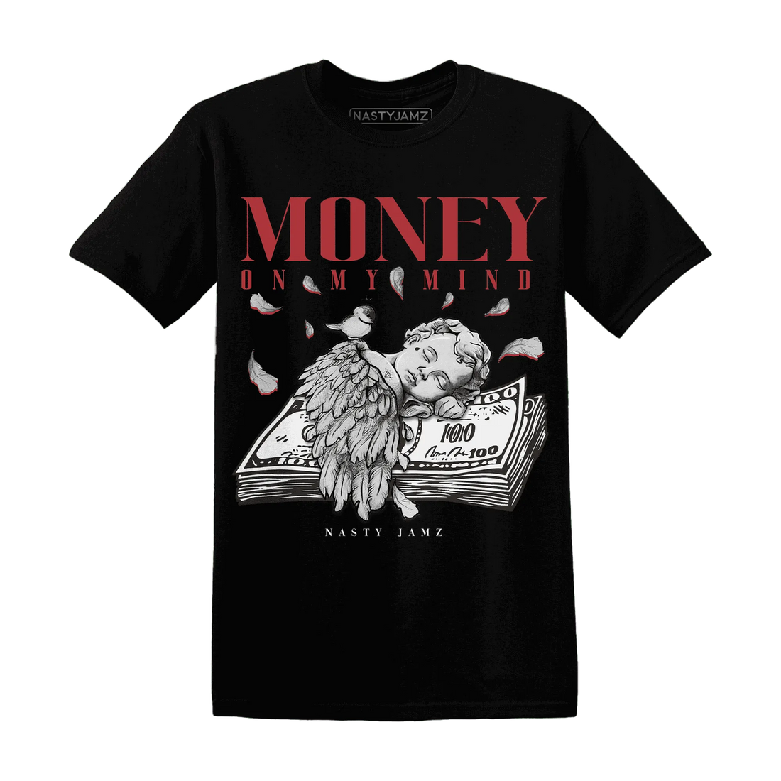 Black-Toe-Reimagined-Red-White-1s-T-Shirt-Match-Money-On-My-Mind-Angel