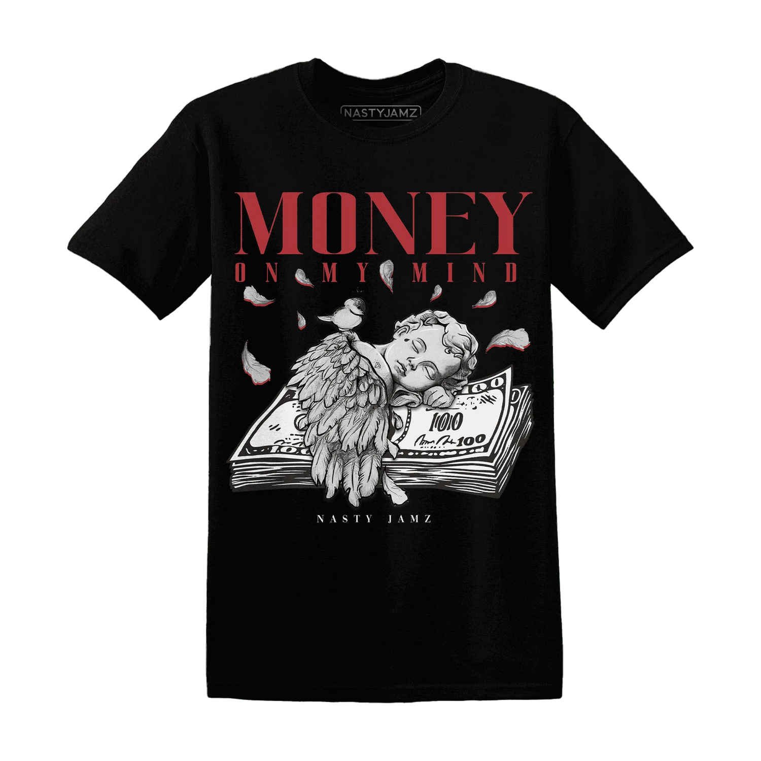 Black-Toe-Reimagined-Red-White-1s-T-Shirt-Match-Money-On-My-Mind-Angel
