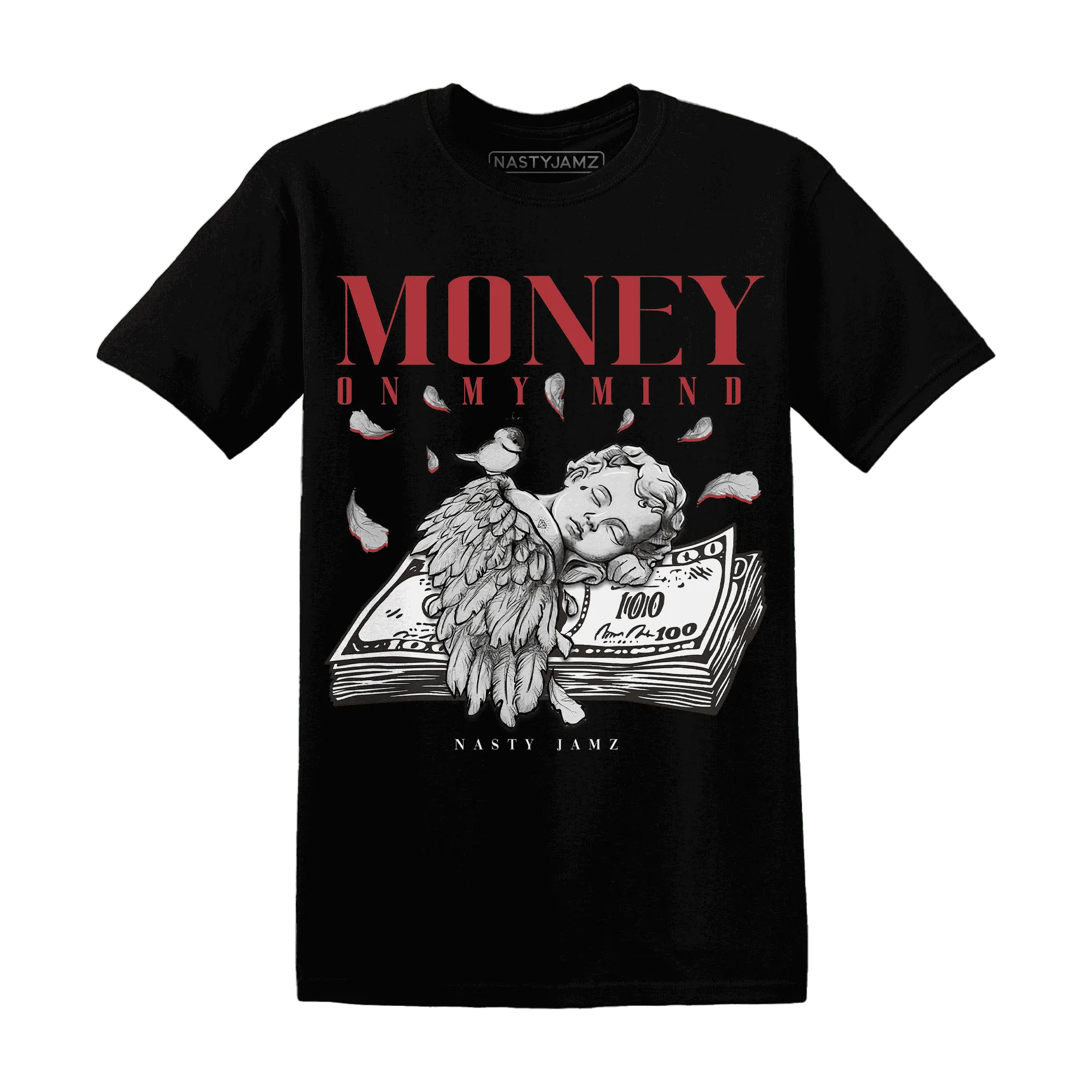 Black-Toe-Reimagined-Red-White-1s-T-Shirt-Match-Money-On-My-Mind-Angel
