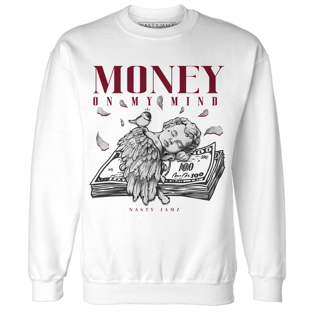 High White Team Red 1s Sweatshirt Match Money On My Mind Angel - NastyJamz
