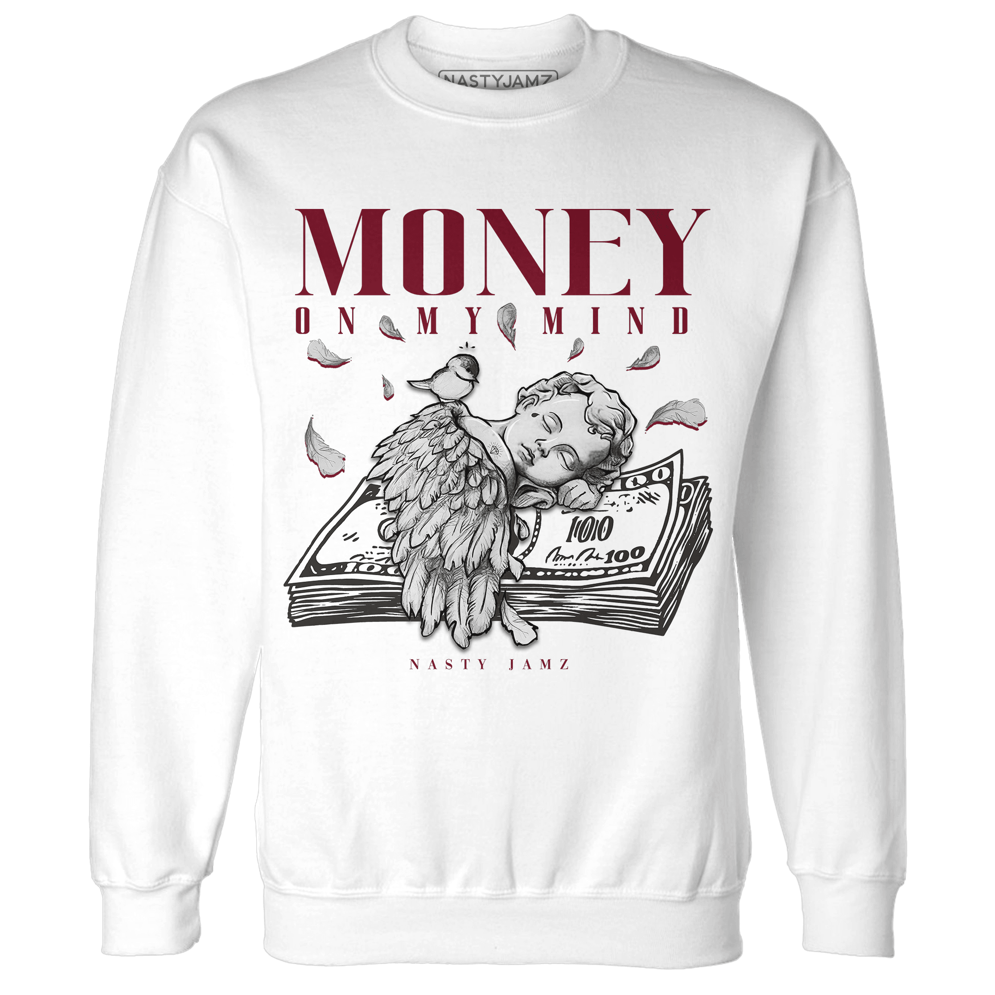 High White Team Red 1s Sweatshirt Match Money On My Mind Angel - NastyJamz