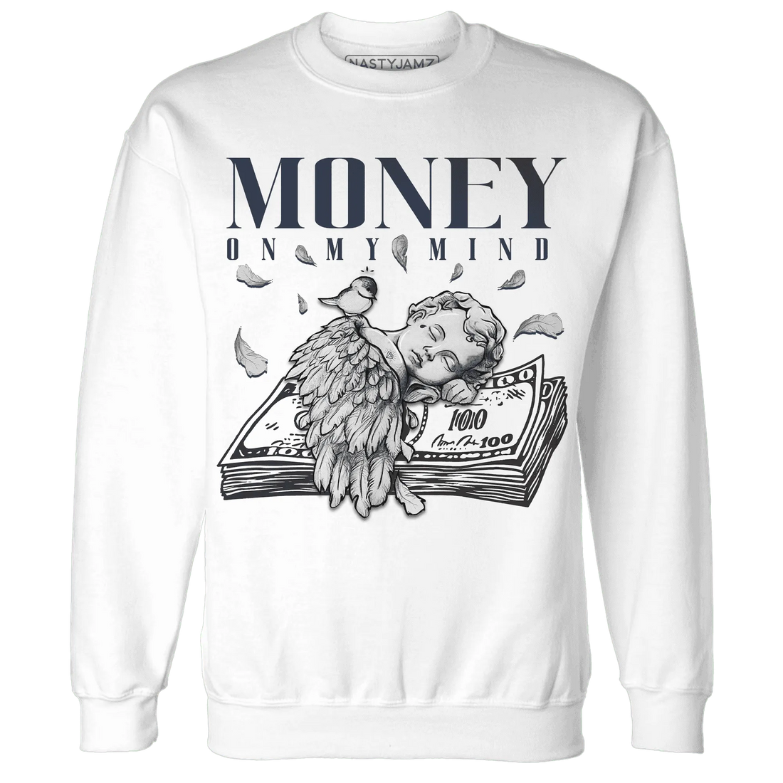 White-Navy-6s-Sweatshirt-Match-Money-On-My-Mind-Angel