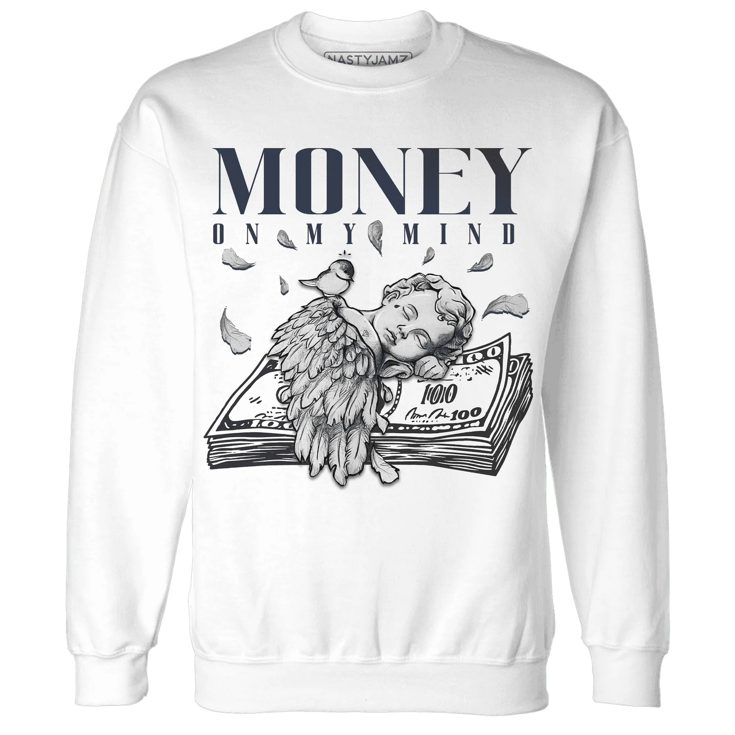 White-Navy-6s-Sweatshirt-Match-Money-On-My-Mind-Angel