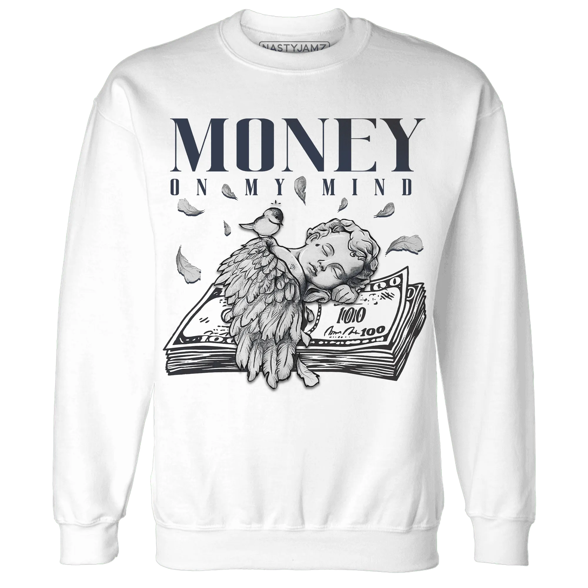 White-Navy-6s-Sweatshirt-Match-Money-On-My-Mind-Angel