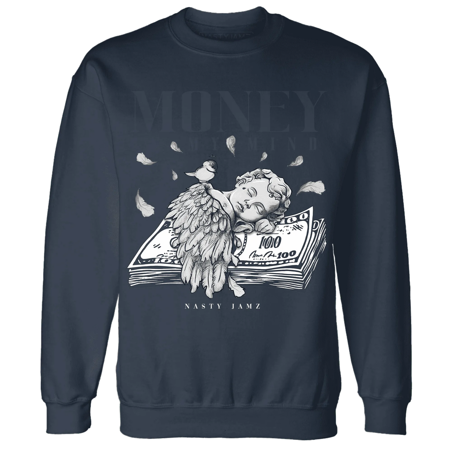 White-Navy-6s-Sweatshirt-Match-Money-On-My-Mind-Angel