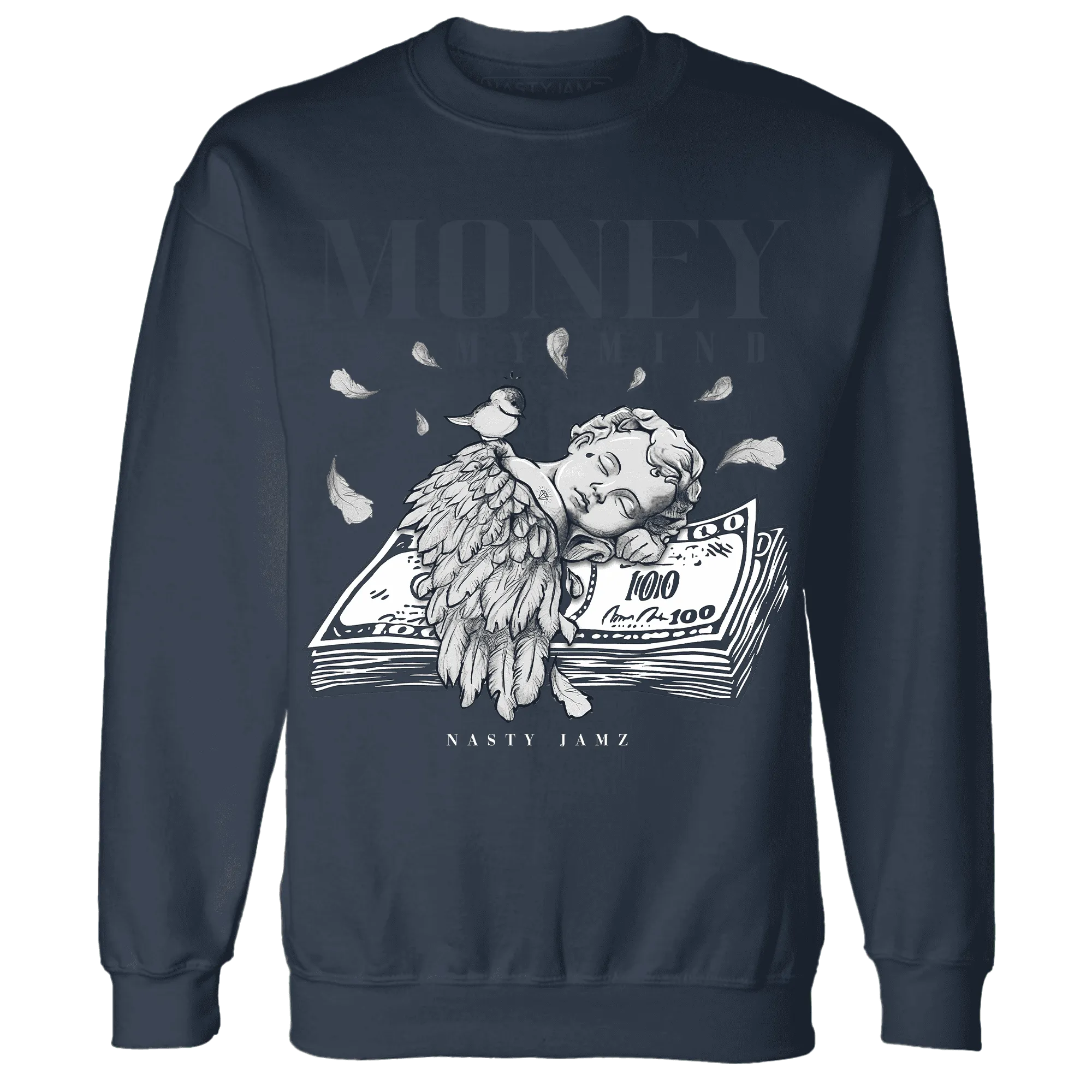 White-Navy-6s-Sweatshirt-Match-Money-On-My-Mind-Angel