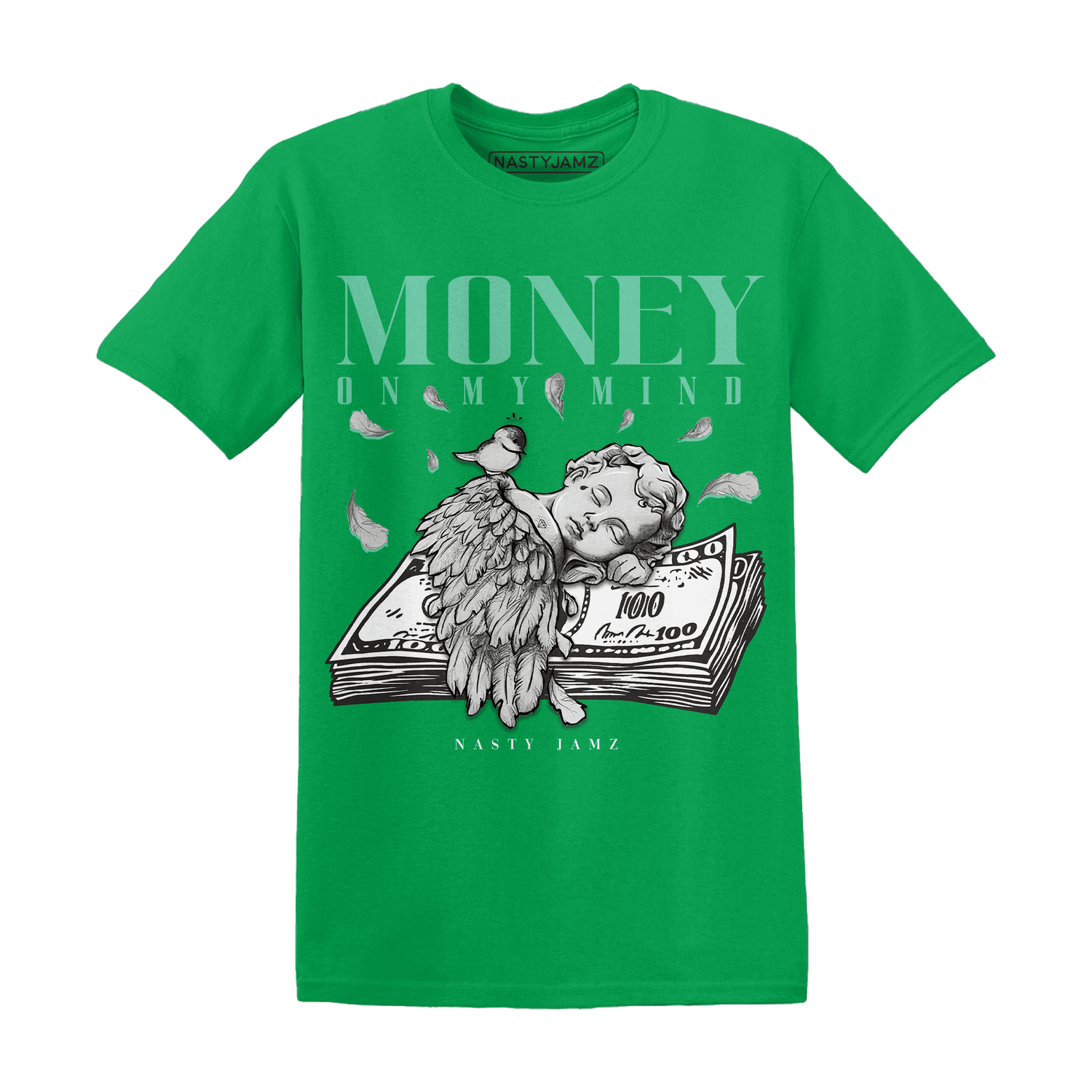 High OG Green Glow 1s T Shirt Money On My Mind Angel - NastyJamz